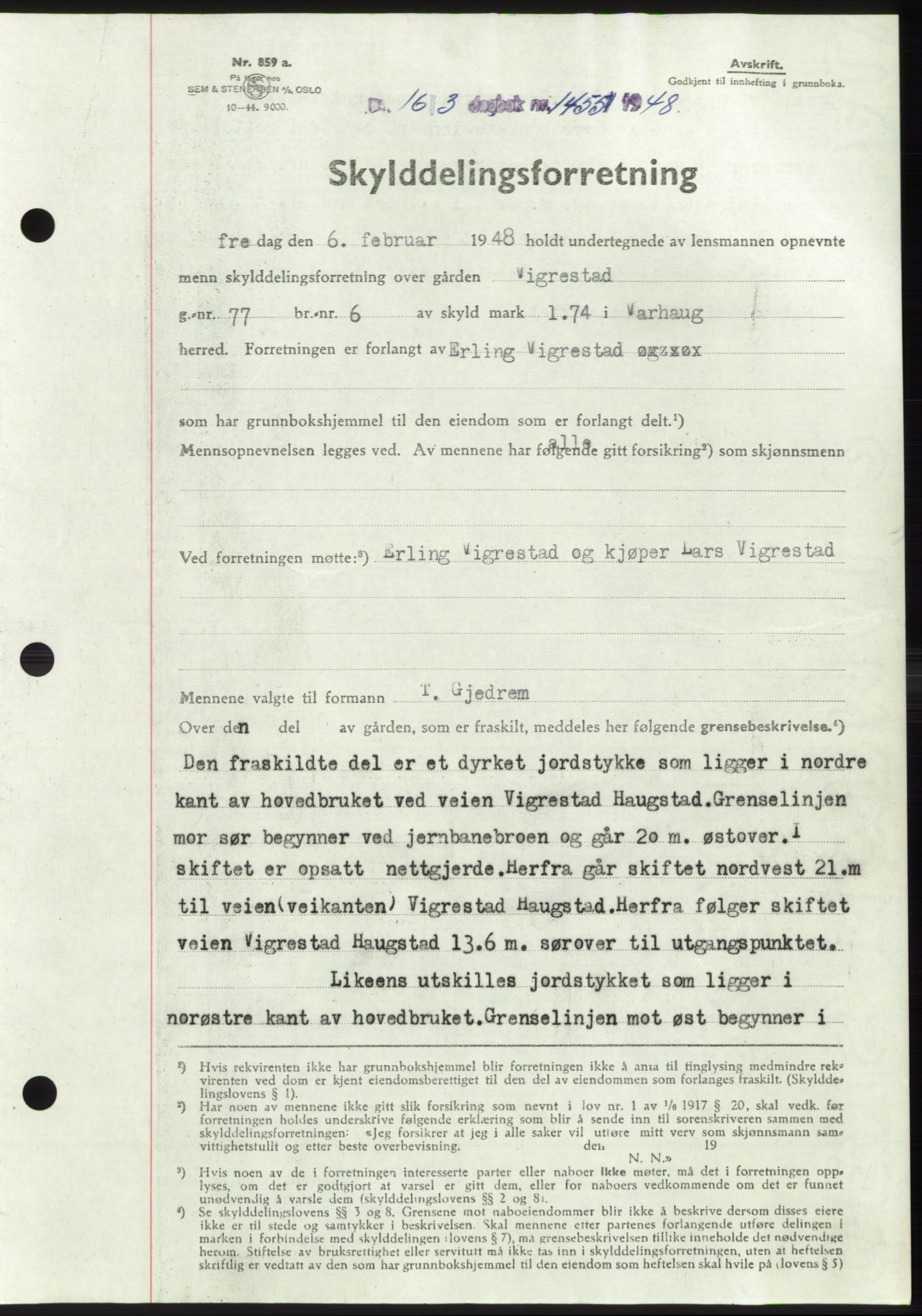 Jæren sorenskriveri, SAST/A-100310/03/G/Gba/L0098: Pantebok, 1948-1948, Dagboknr: 1455/1948