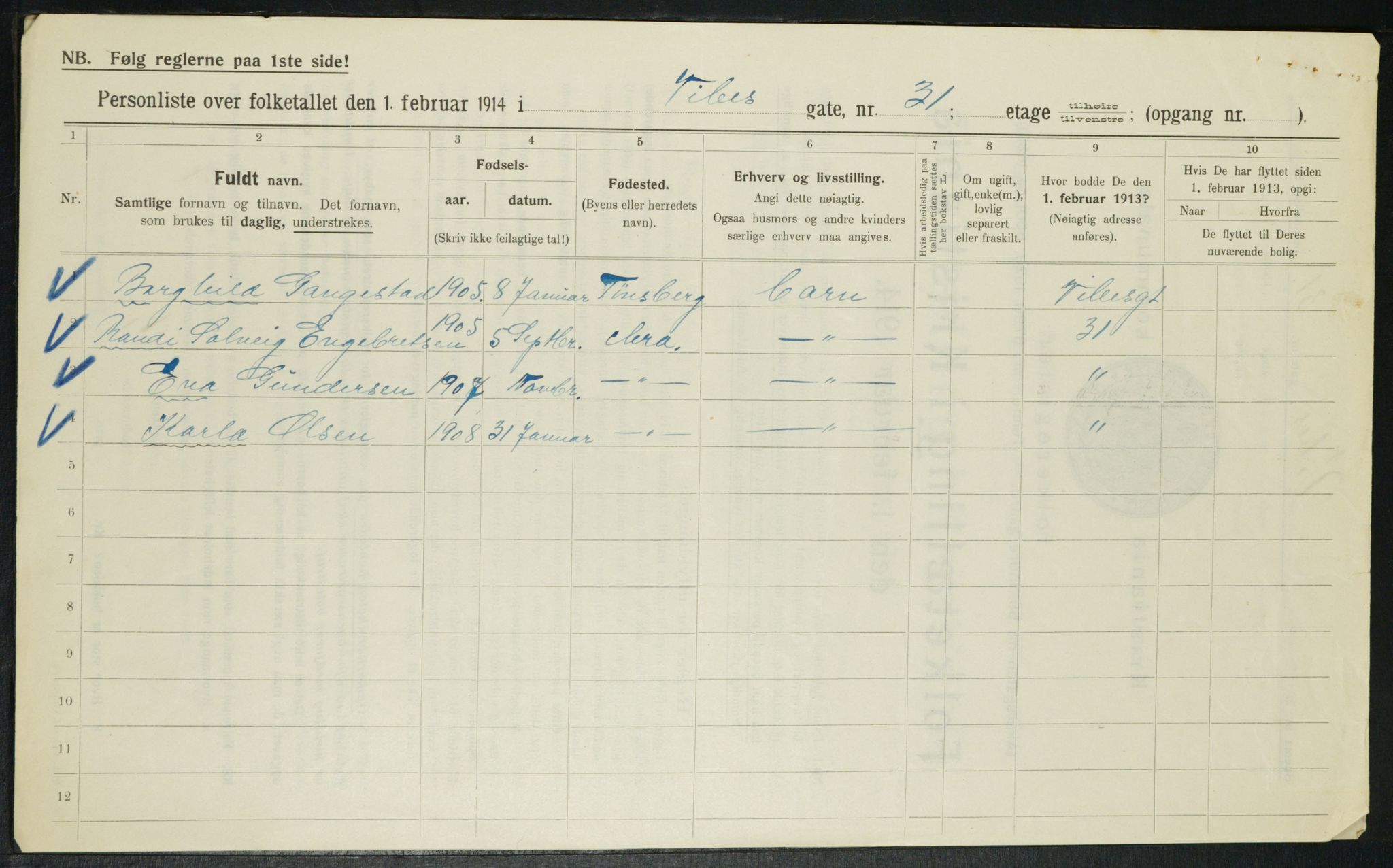 OBA, Kommunal folketelling 1.2.1914 for Kristiania, 1914, s. 124510