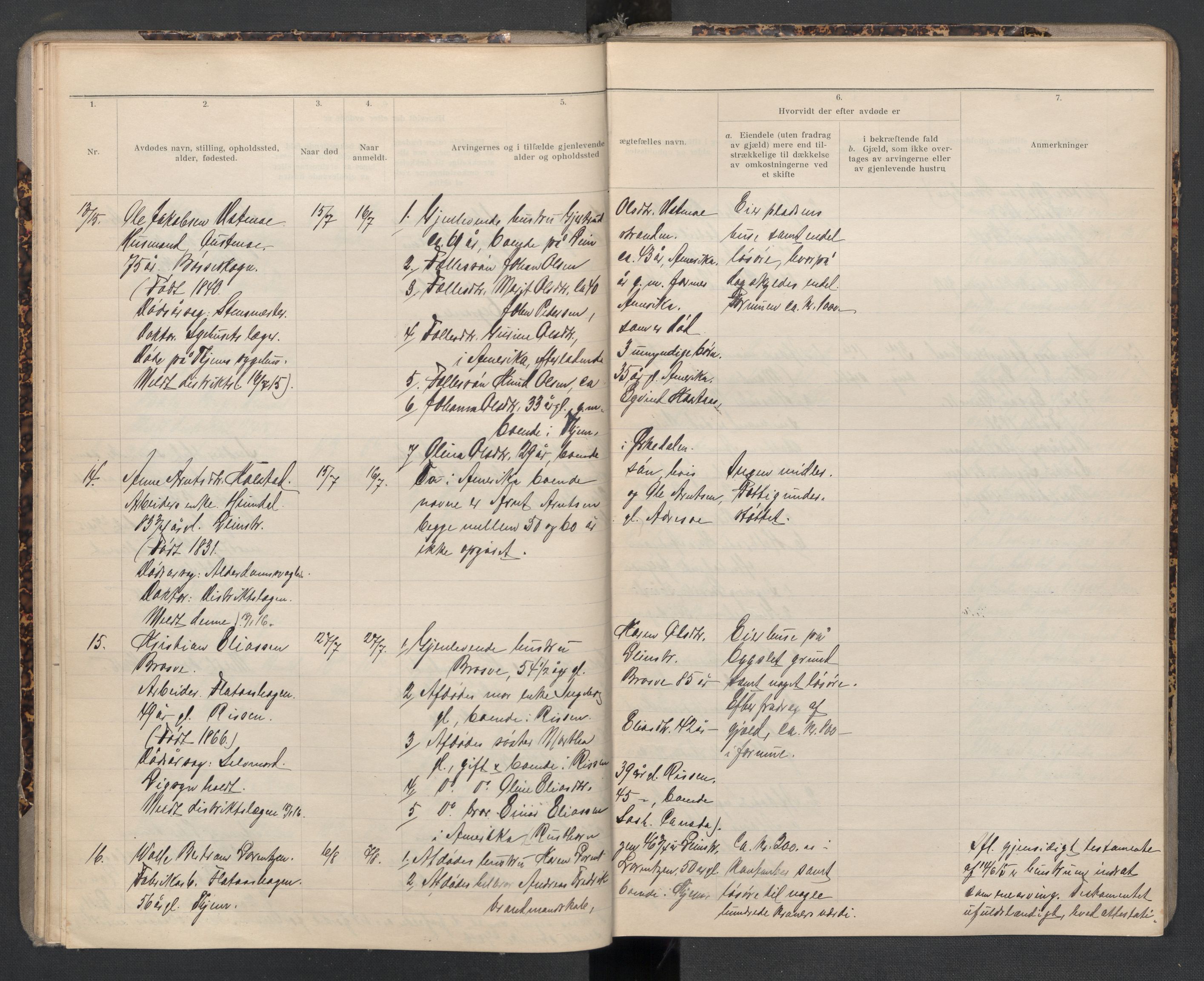 Leinstrand lensmannskontor, AV/SAT-A-1060/1/02/L0003: 02.01.03 Dødsfallsprotokoll, 1911-1930