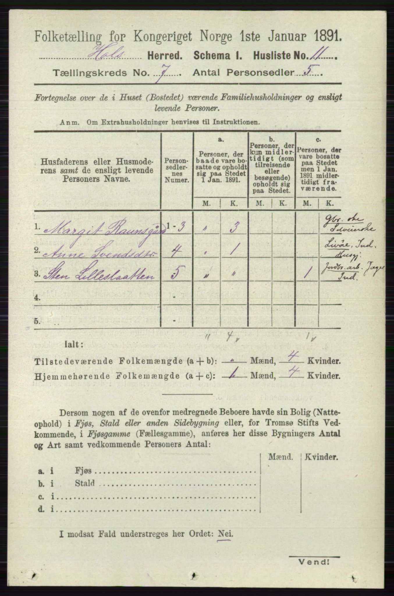 RA, Folketelling 1891 for 0620 Hol herred, 1891, s. 1986