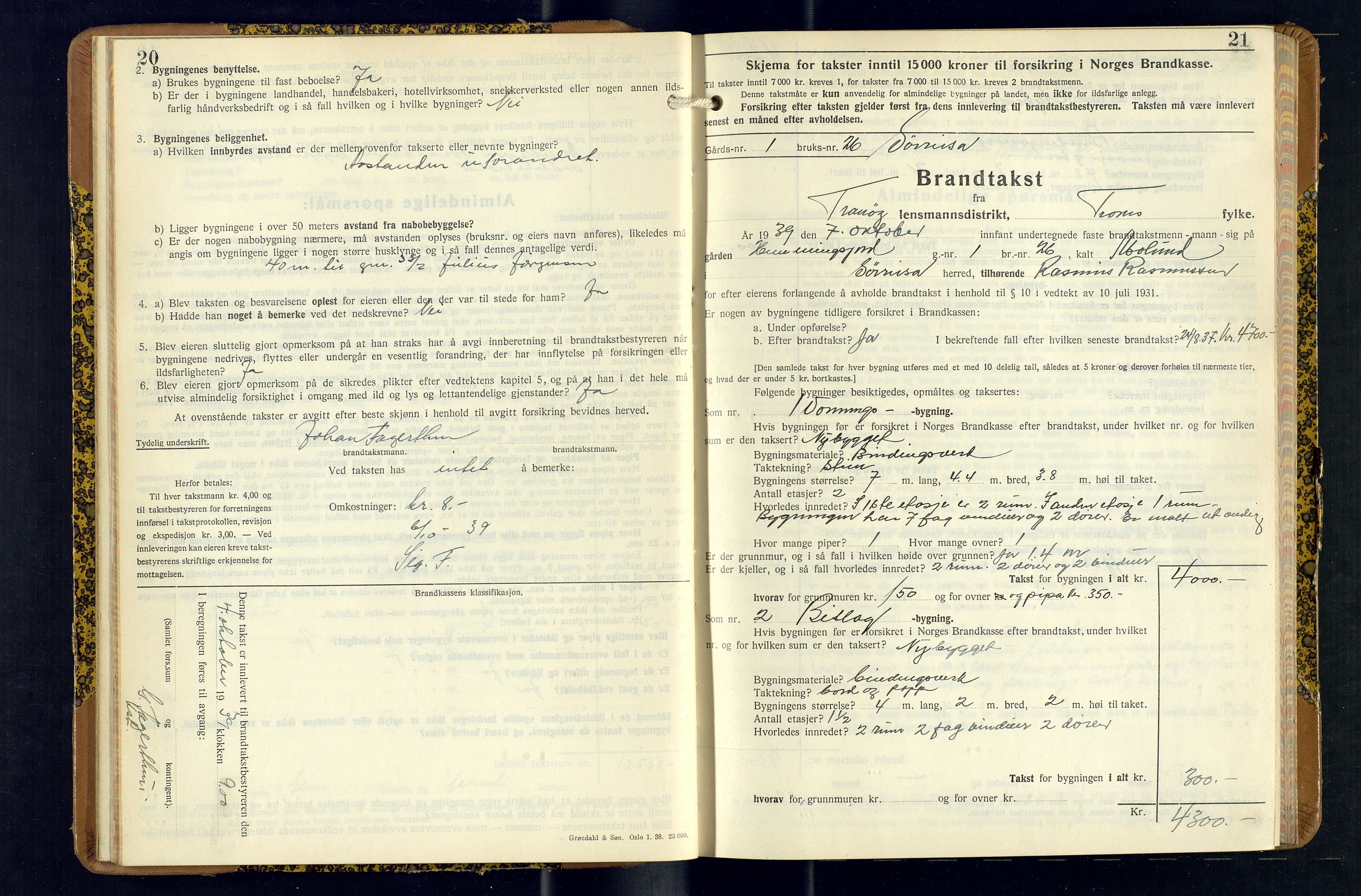 Tranøy lensmannskontor (Sørreisa lensmannskontor), AV/SATØ-SATØ-46/1/F/Fq/Fqc/L0271: Branntakstprotokoller, 1939-1947, s. 20-21