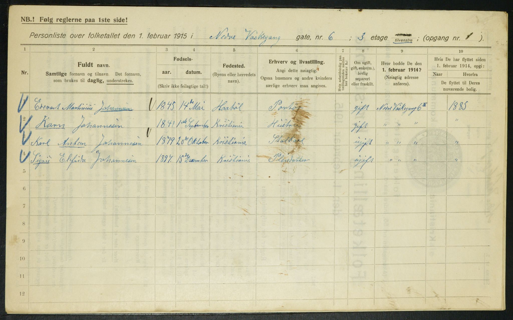 OBA, Kommunal folketelling 1.2.1915 for Kristiania, 1915, s. 68973