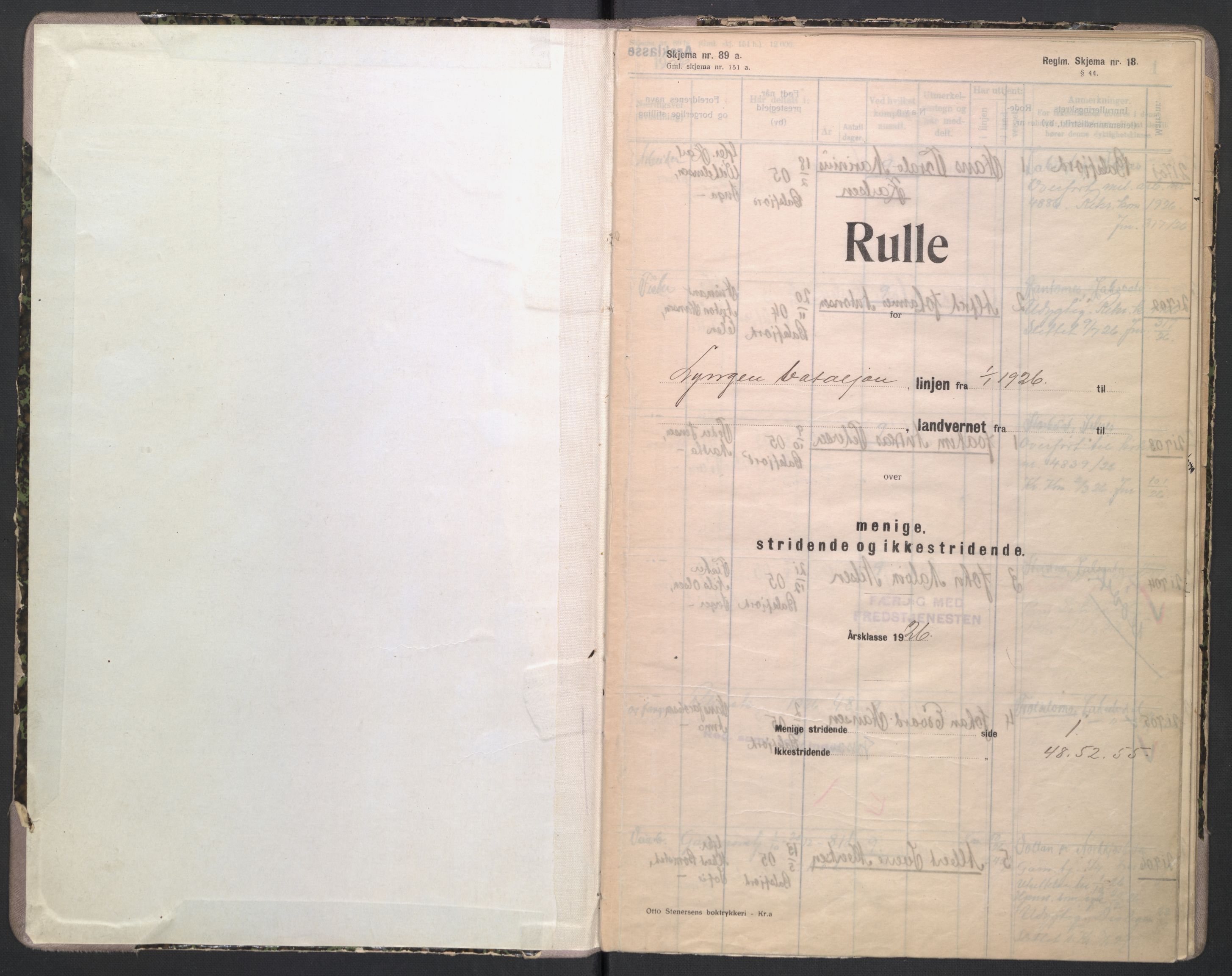 Forsvaret, Troms infanteriregiment nr. 16, AV/RA-RAFA-3146/P/Pa/L0004/0002: Ruller / Rulle for Lyngen bataljons menige mannskaper, årsklasse 1926, 1926