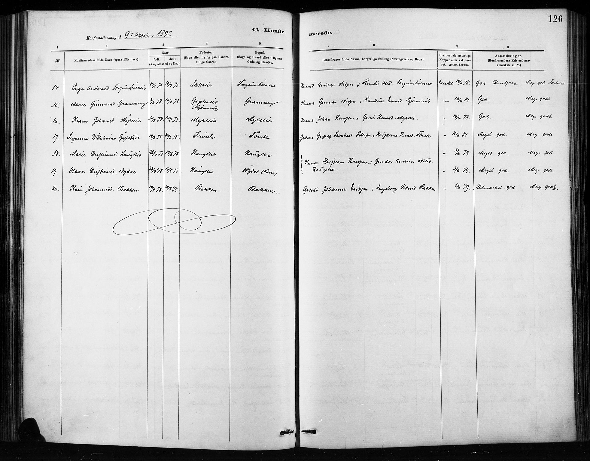 Nordre Land prestekontor, AV/SAH-PREST-124/H/Ha/Haa/L0004: Ministerialbok nr. 4, 1882-1896, s. 126