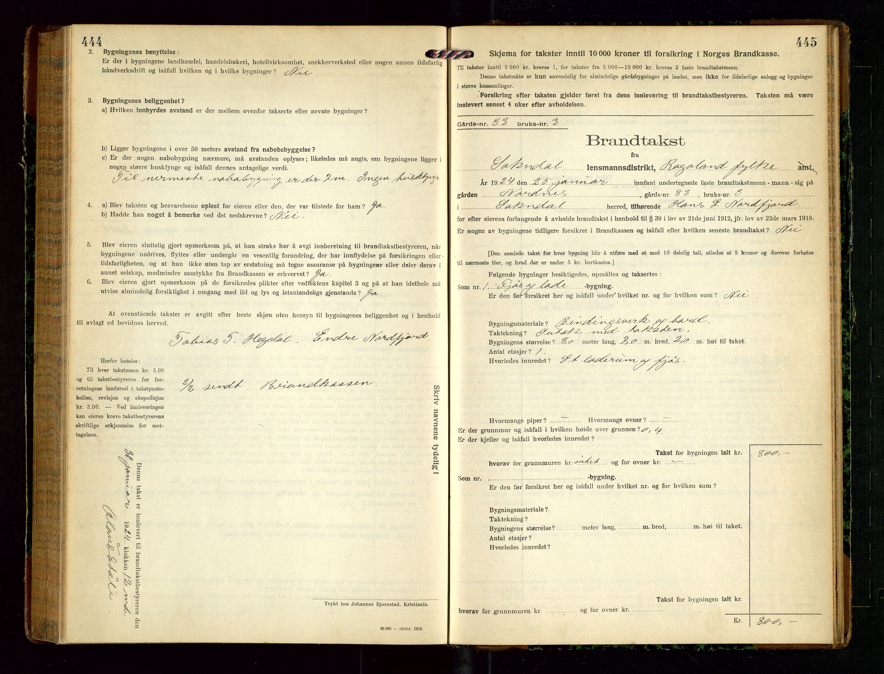 Sokndal lensmannskontor, SAST/A-100417/Gob/L0005: "Brandtakst-Protokol", 1920-1924, s. 444-445
