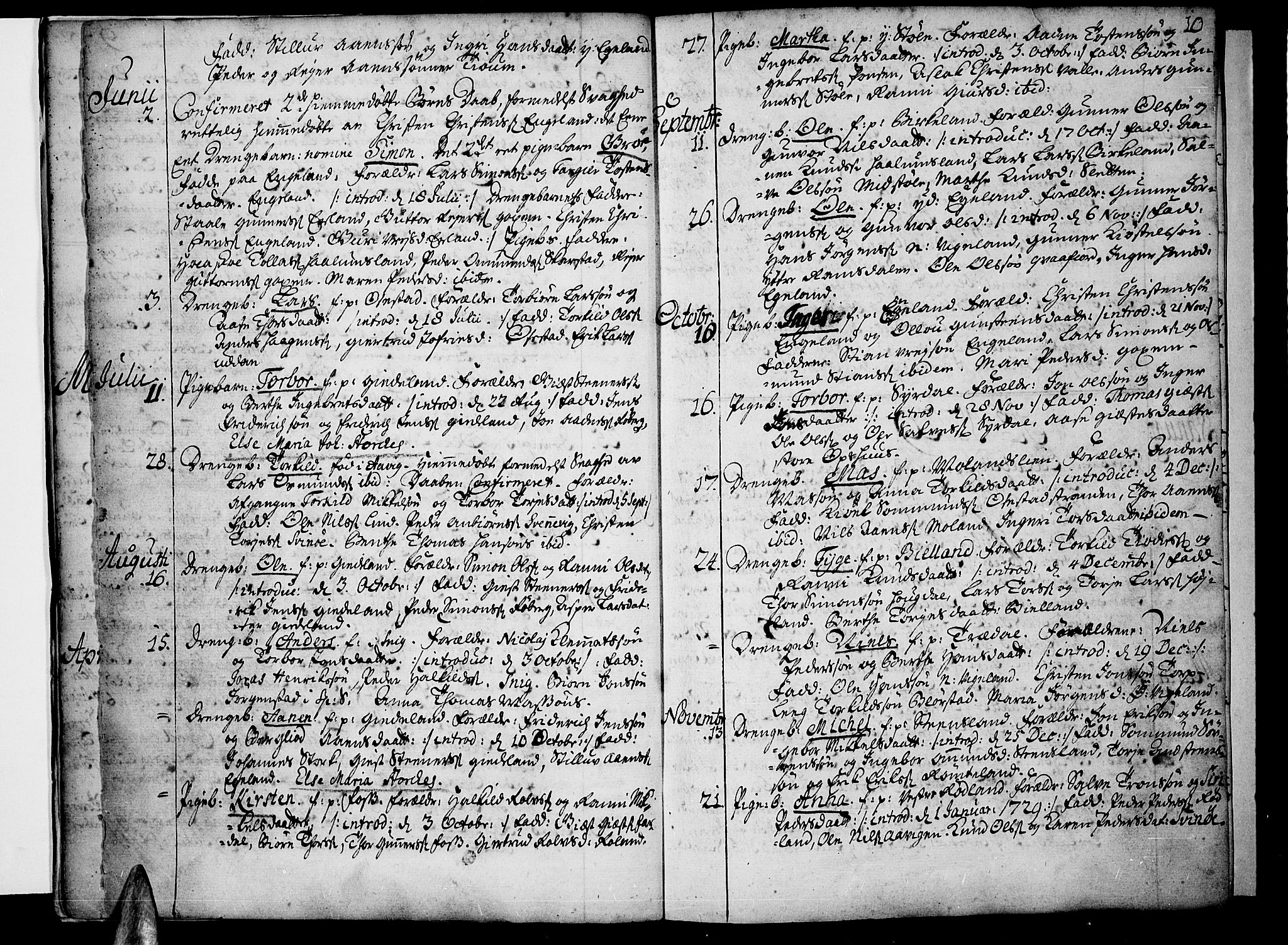 Sør-Audnedal sokneprestkontor, AV/SAK-1111-0039/F/Fa/Fab/L0001: Ministerialbok nr. A 1 /1, 1726-1766, s. 10