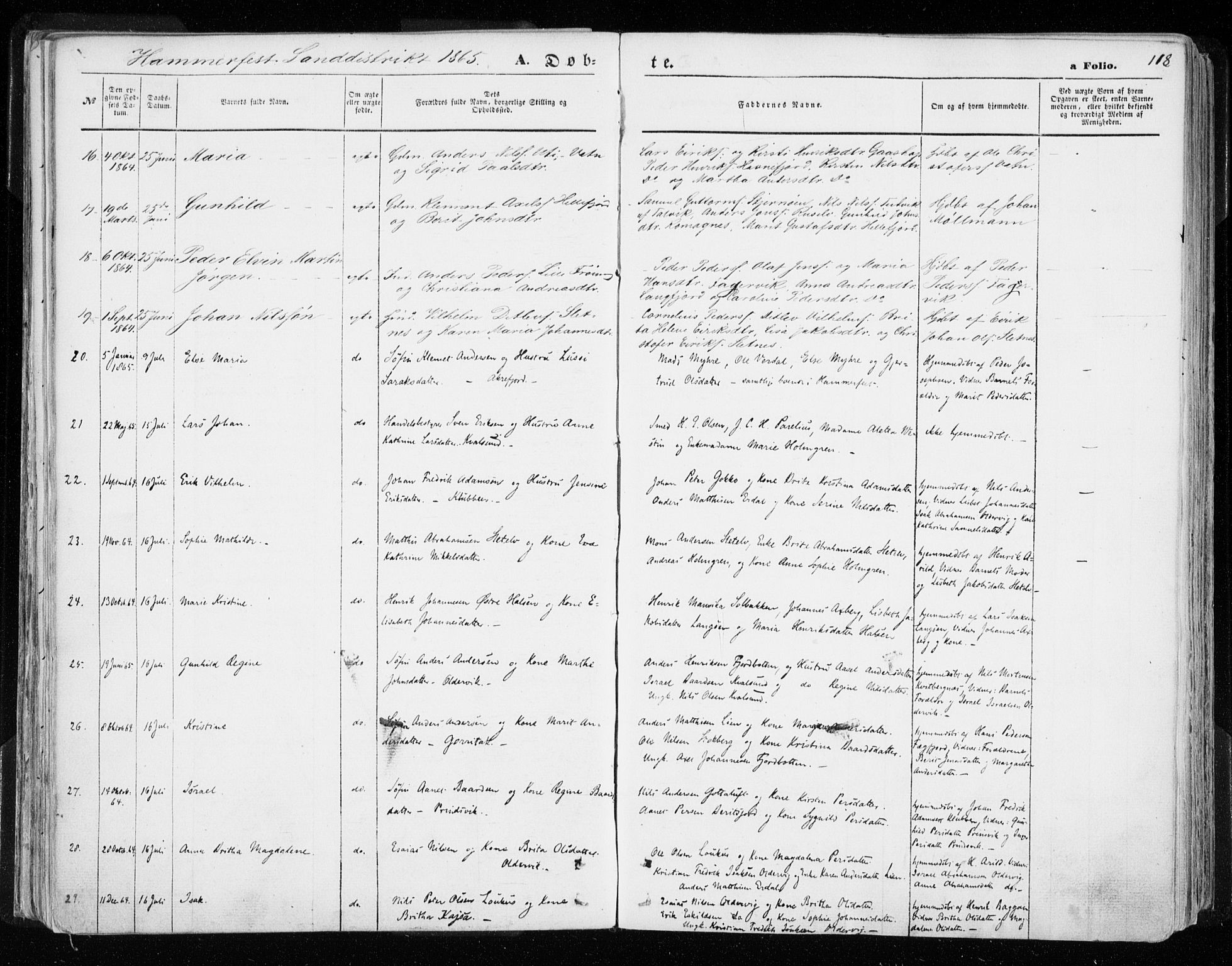 Hammerfest sokneprestkontor, AV/SATØ-S-1347/H/Ha/L0005.kirke: Ministerialbok nr. 5, 1857-1869, s. 118