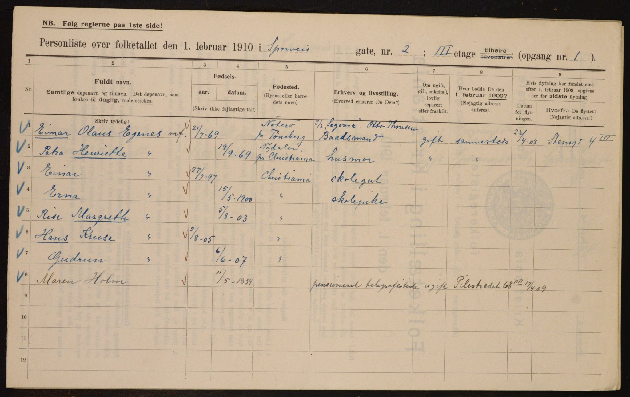 OBA, Kommunal folketelling 1.2.1910 for Kristiania, 1910, s. 95524