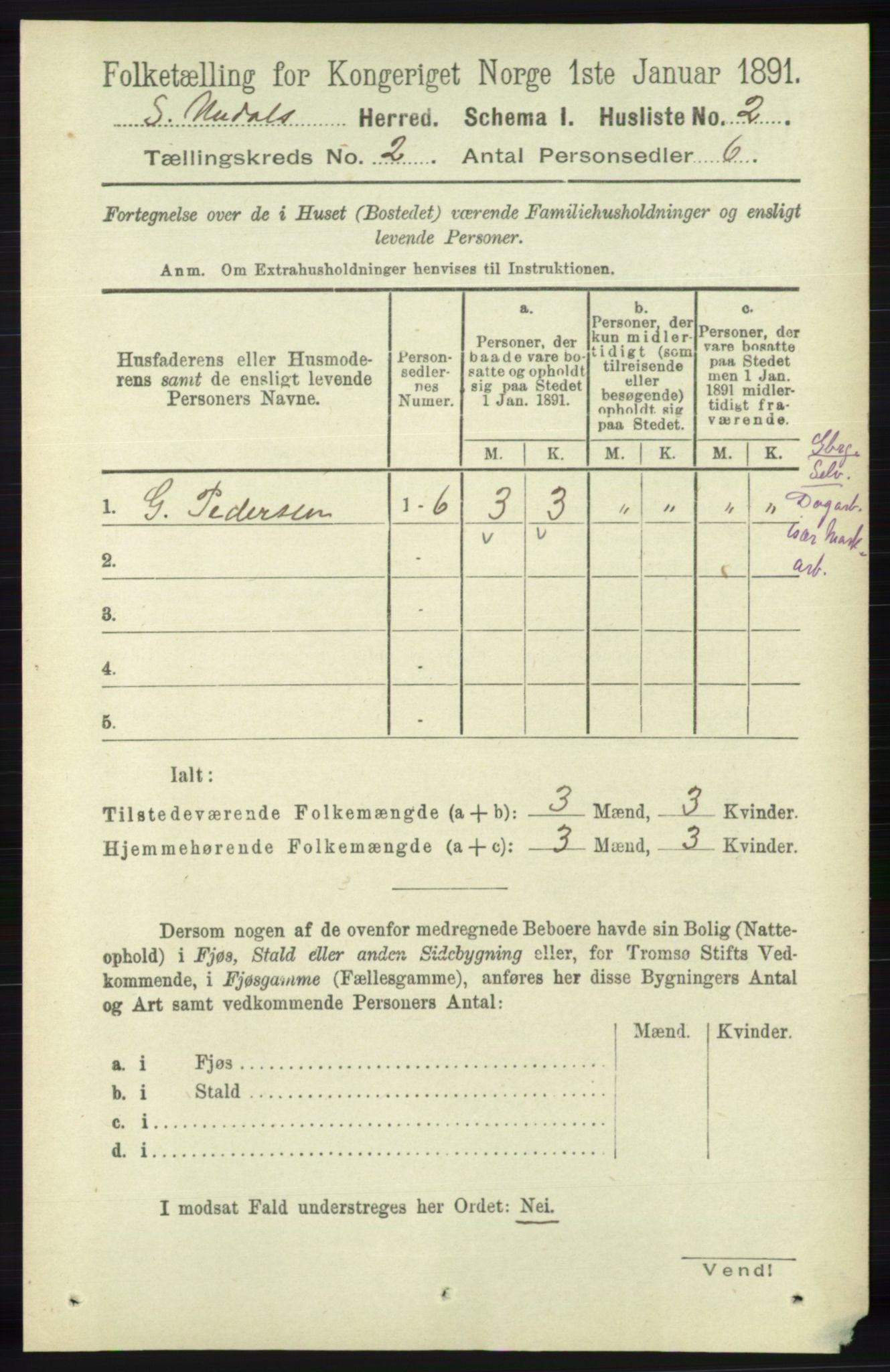 RA, Folketelling 1891 for 1029 Sør-Audnedal herred, 1891, s. 343