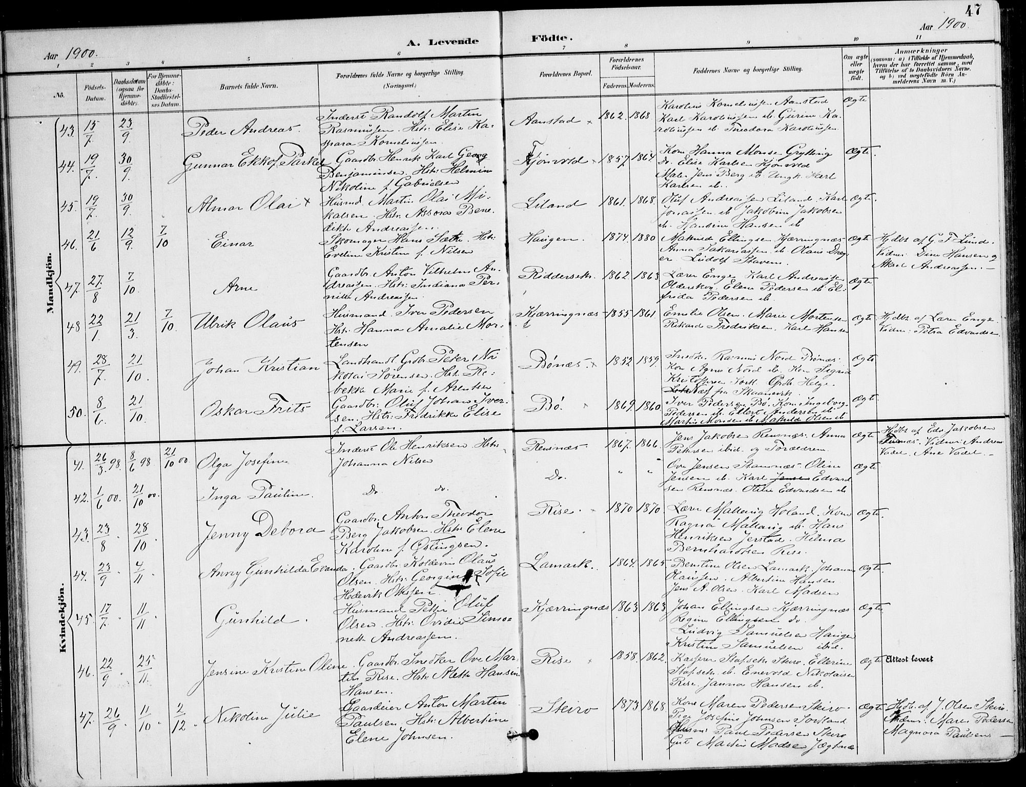 Ministerialprotokoller, klokkerbøker og fødselsregistre - Nordland, AV/SAT-A-1459/895/L1372: Ministerialbok nr. 895A07, 1894-1914, s. 47