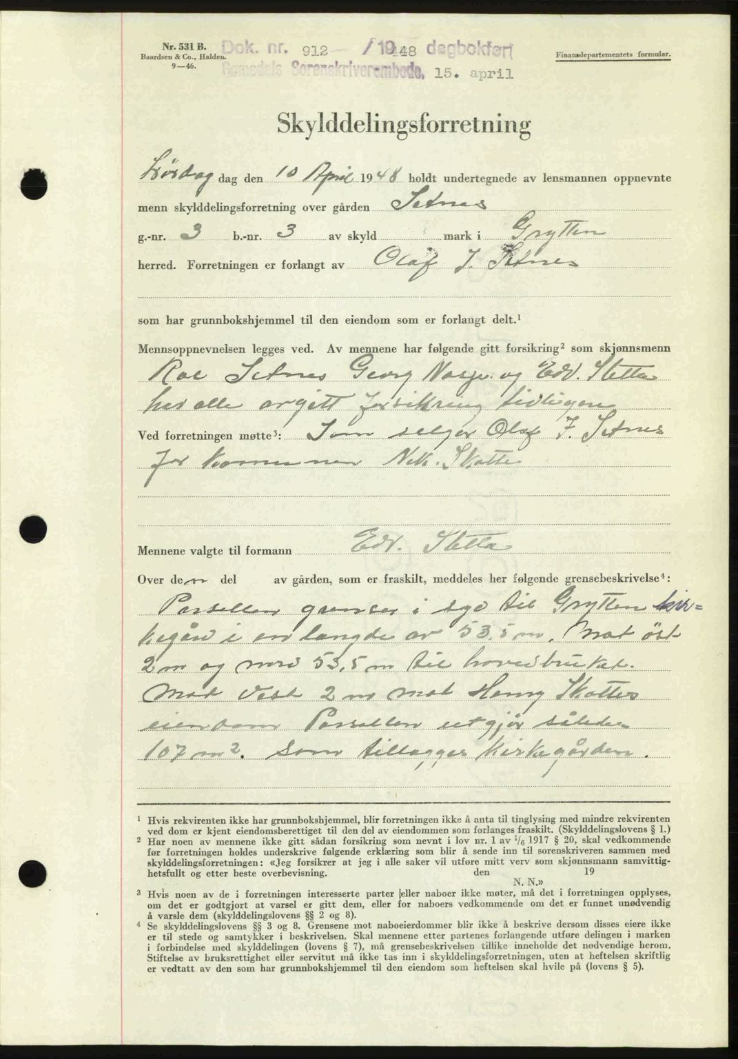 Romsdal sorenskriveri, SAT/A-4149/1/2/2C: Pantebok nr. A25, 1948-1948, Dagboknr: 912/1948