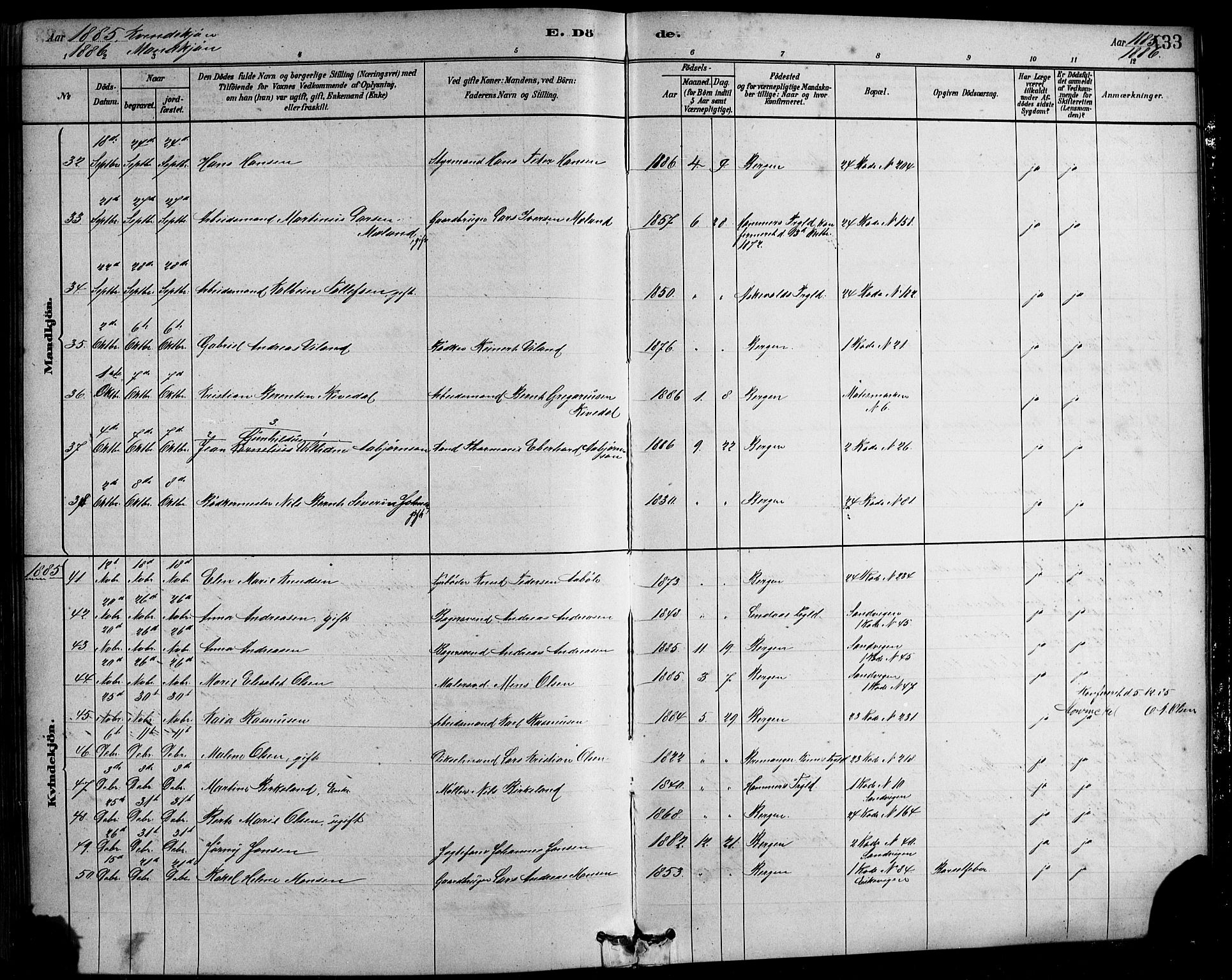Sandviken Sokneprestembete, AV/SAB-A-77601/H/Hb/L0001: Klokkerbok nr. A 2, 1879-1892, s. 433