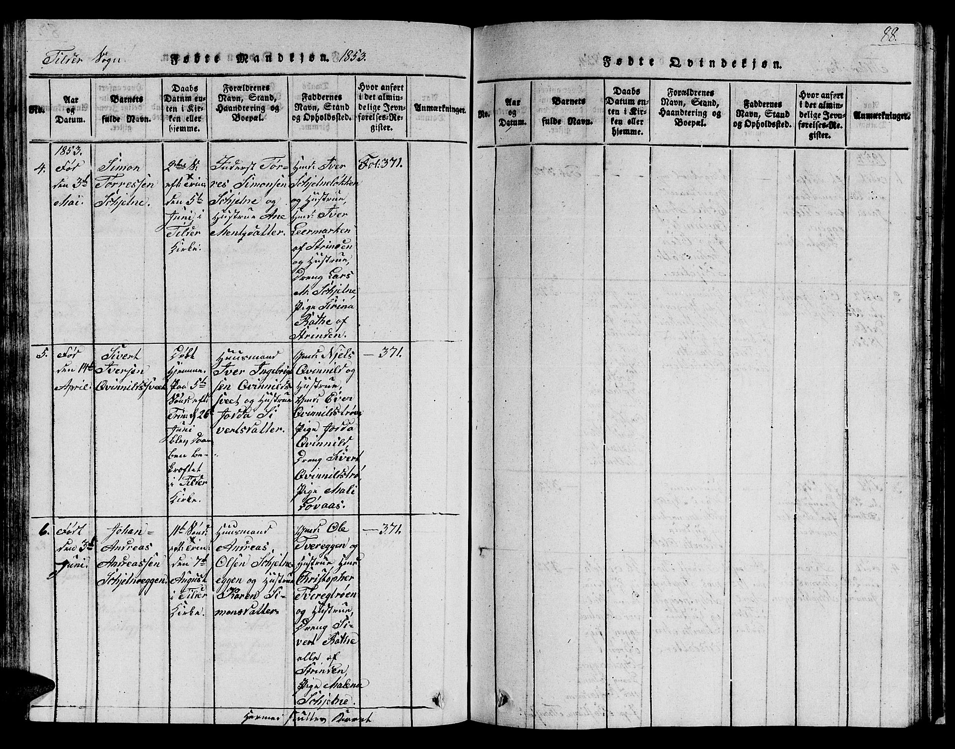 Ministerialprotokoller, klokkerbøker og fødselsregistre - Sør-Trøndelag, AV/SAT-A-1456/621/L0458: Klokkerbok nr. 621C01, 1816-1865, s. 88