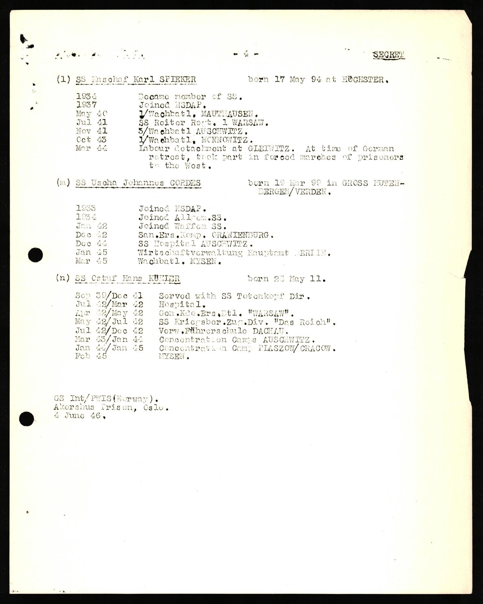 Forsvaret, Forsvarets overkommando II, AV/RA-RAFA-3915/D/Db/L0033: CI Questionaires. Tyske okkupasjonsstyrker i Norge. Tyskere., 1945-1946, s. 35