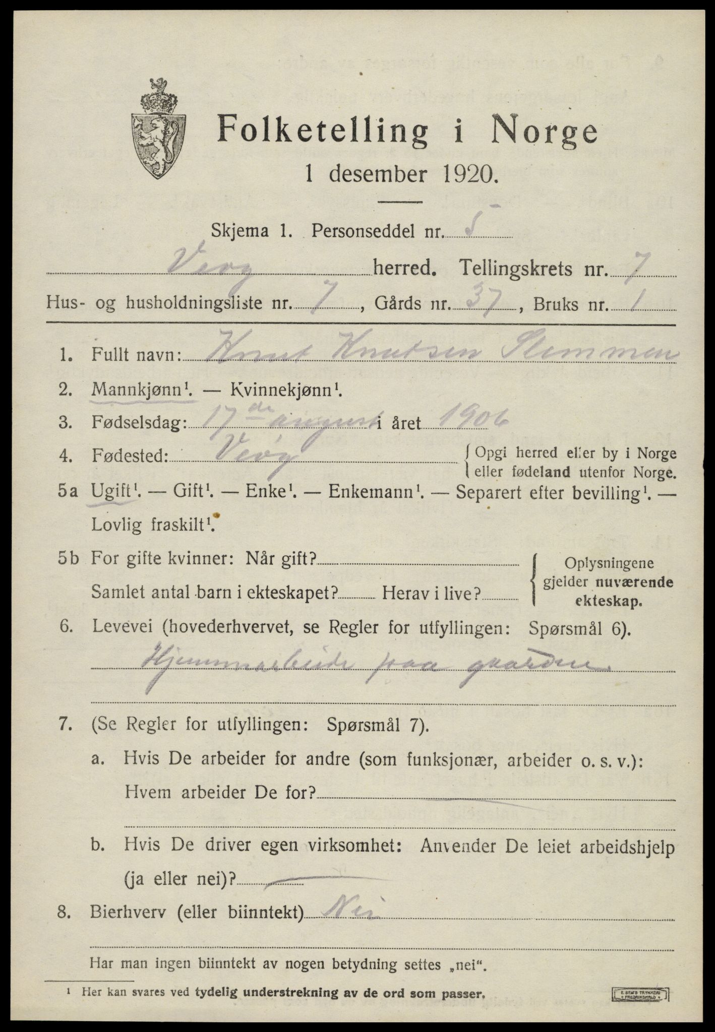 SAT, Folketelling 1920 for 1541 Veøy herred, 1920, s. 3147