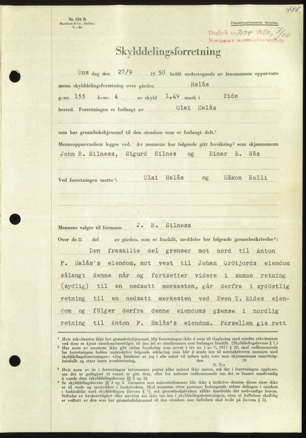 Nordmøre sorenskriveri, SAT/A-4132/1/2/2Ca: Pantebok nr. A116, 1950-1950, Dagboknr: 3134/1950