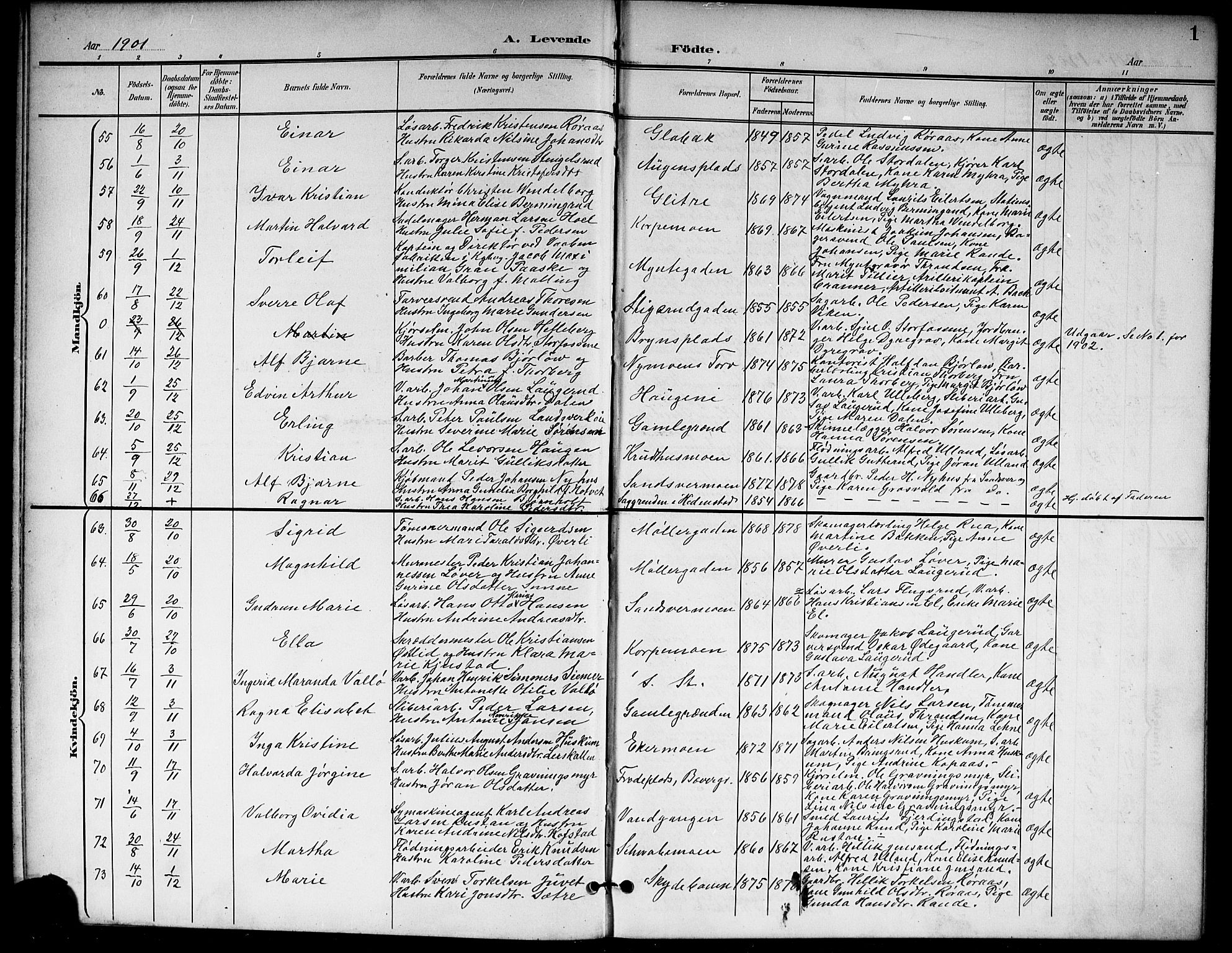Kongsberg kirkebøker, AV/SAKO-A-22/G/Ga/L0007: Klokkerbok nr. 7, 1901-1915, s. 1