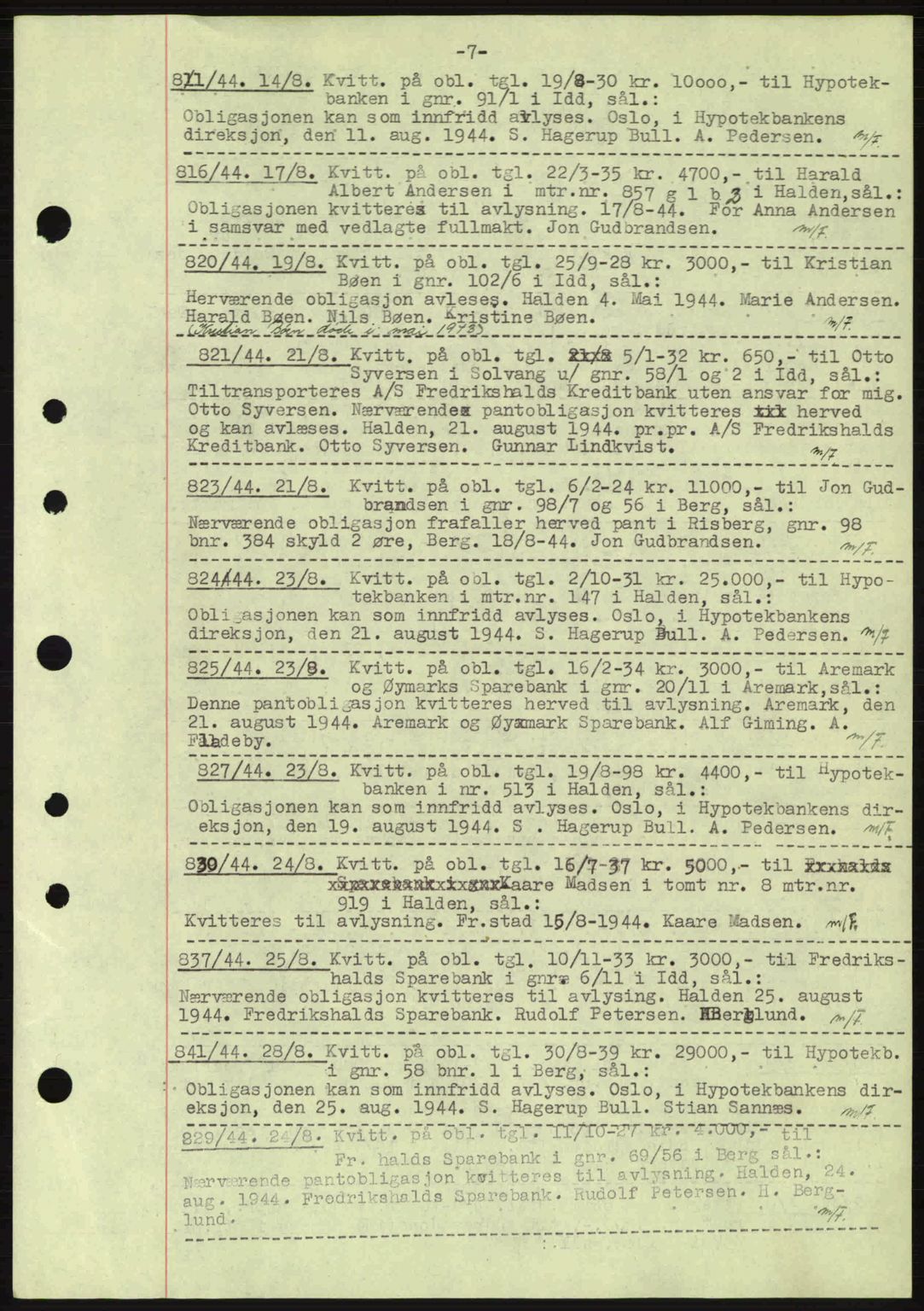 Idd og Marker sorenskriveri, AV/SAO-A-10283/G/Gb/Gbc/L0002: Pantebok nr. B4-9a, 1939-1945, Dagboknr: 811/1944
