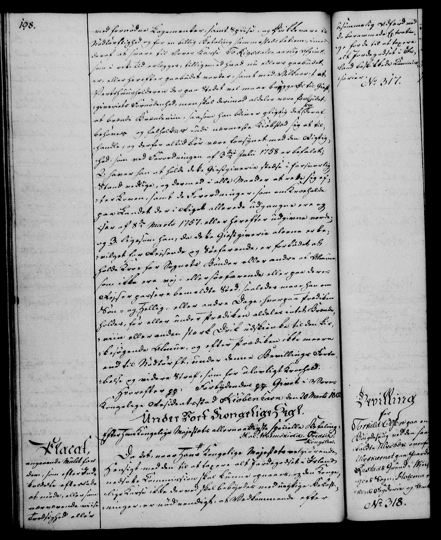 Rentekammeret, Kammerkanselliet, RA/EA-3111/G/Gg/Gga/L0017: Norsk ekspedisjonsprotokoll med register (merket RK 53.17), 1801-1803, s. 198
