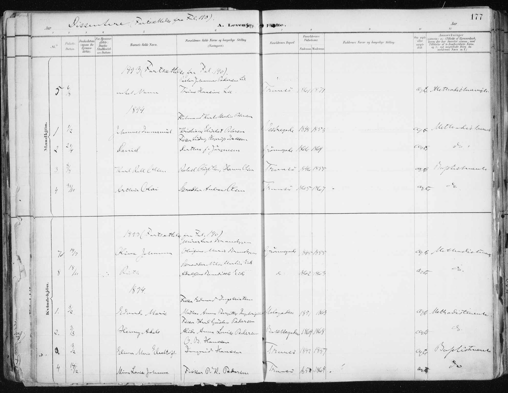 Tromsø sokneprestkontor/stiftsprosti/domprosti, AV/SATØ-S-1343/G/Ga/L0015kirke: Ministerialbok nr. 15, 1889-1899, s. 177