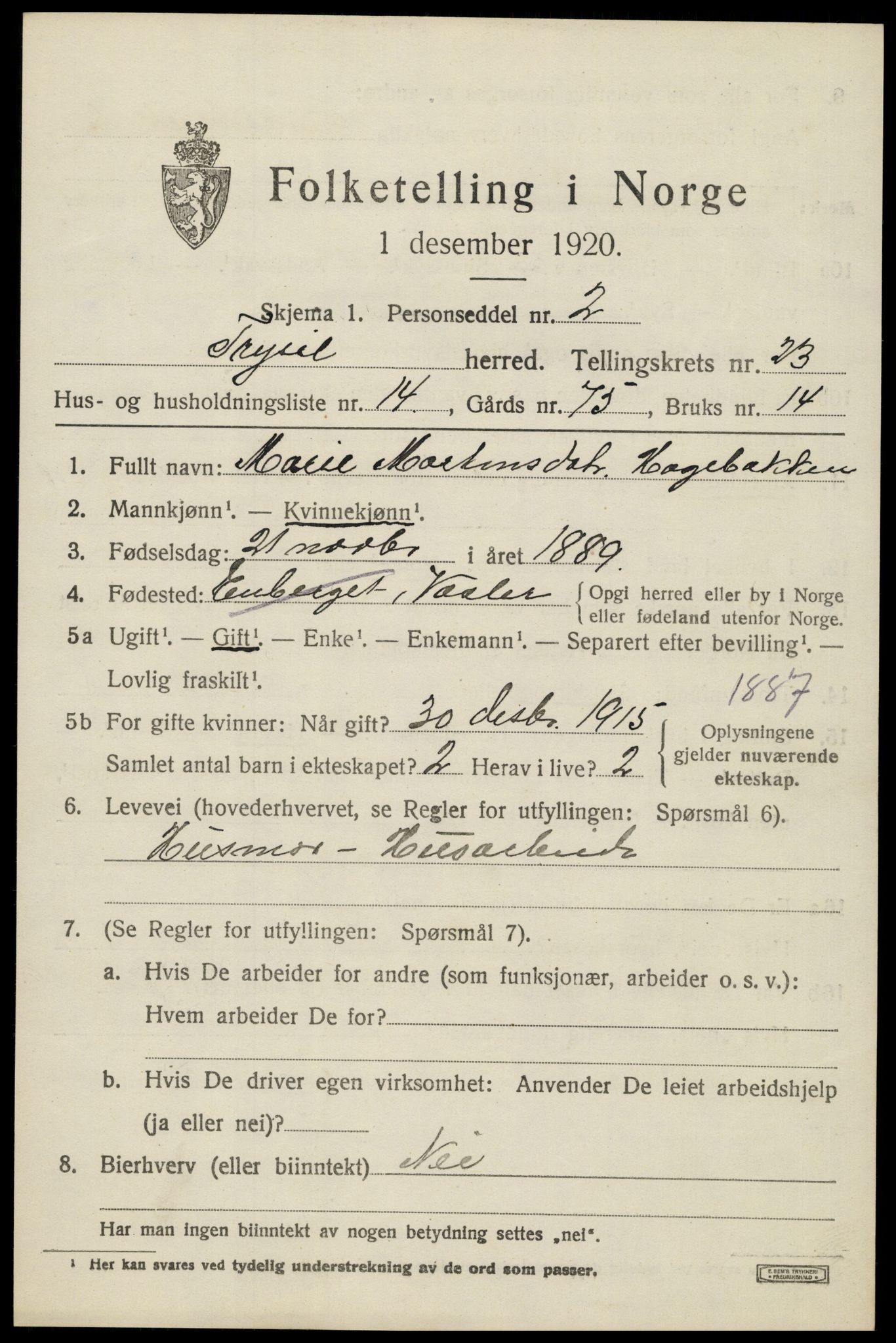 SAH, Folketelling 1920 for 0428 Trysil herred, 1920, s. 14995