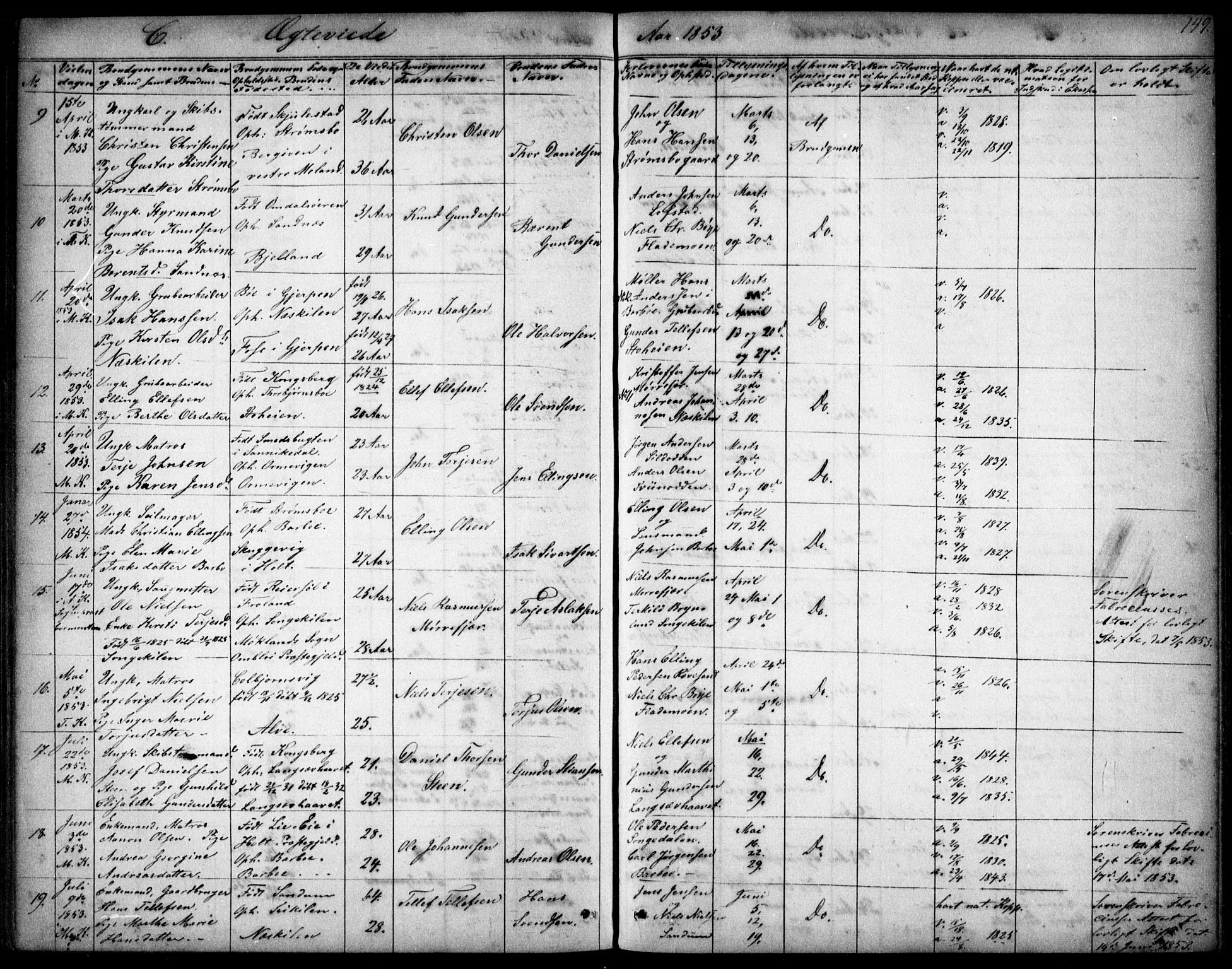 Tromøy sokneprestkontor, AV/SAK-1111-0041/F/Fb/L0002: Klokkerbok nr. B 2, 1851-1858, s. 149