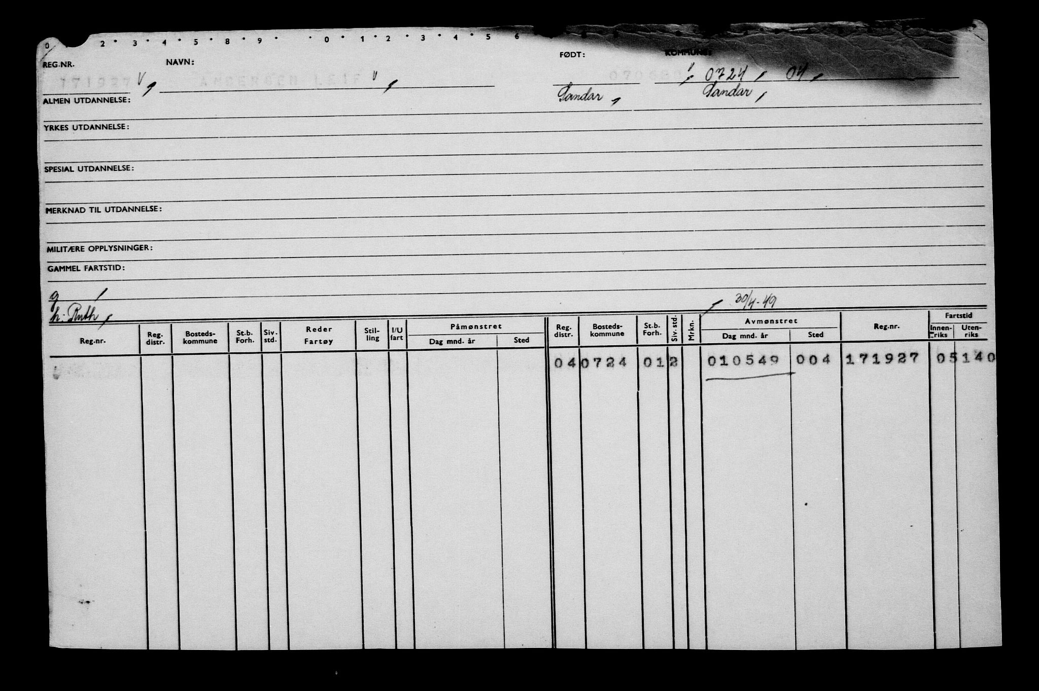 Direktoratet for sjømenn, RA/S-3545/G/Gb/L0181: Hovedkort, 1920, s. 658