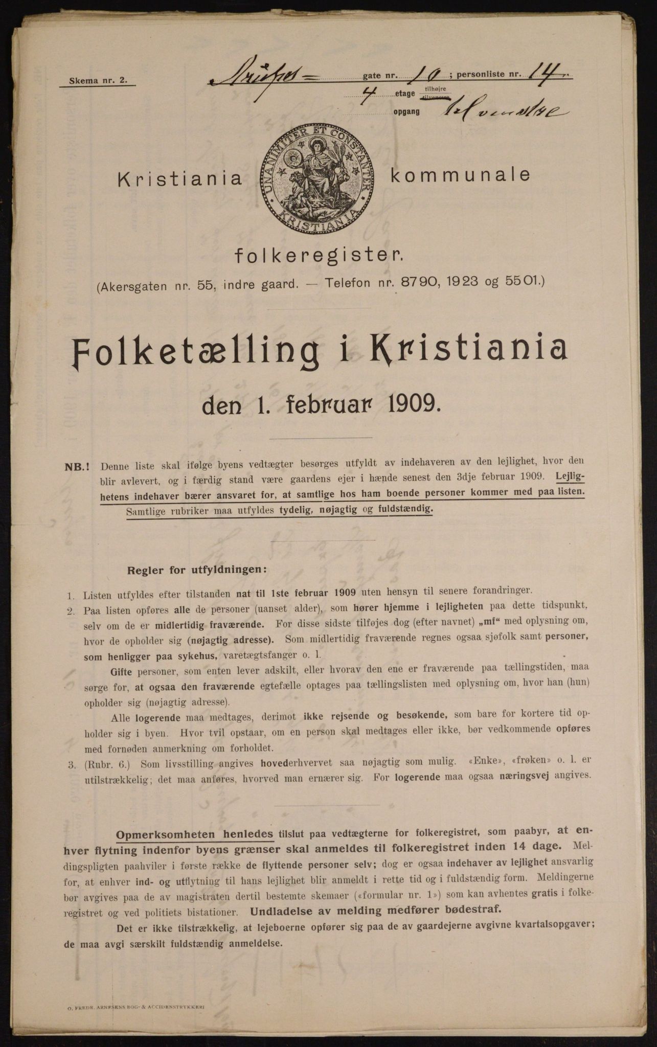 OBA, Kommunal folketelling 1.2.1909 for Kristiania kjøpstad, 1909, s. 2090