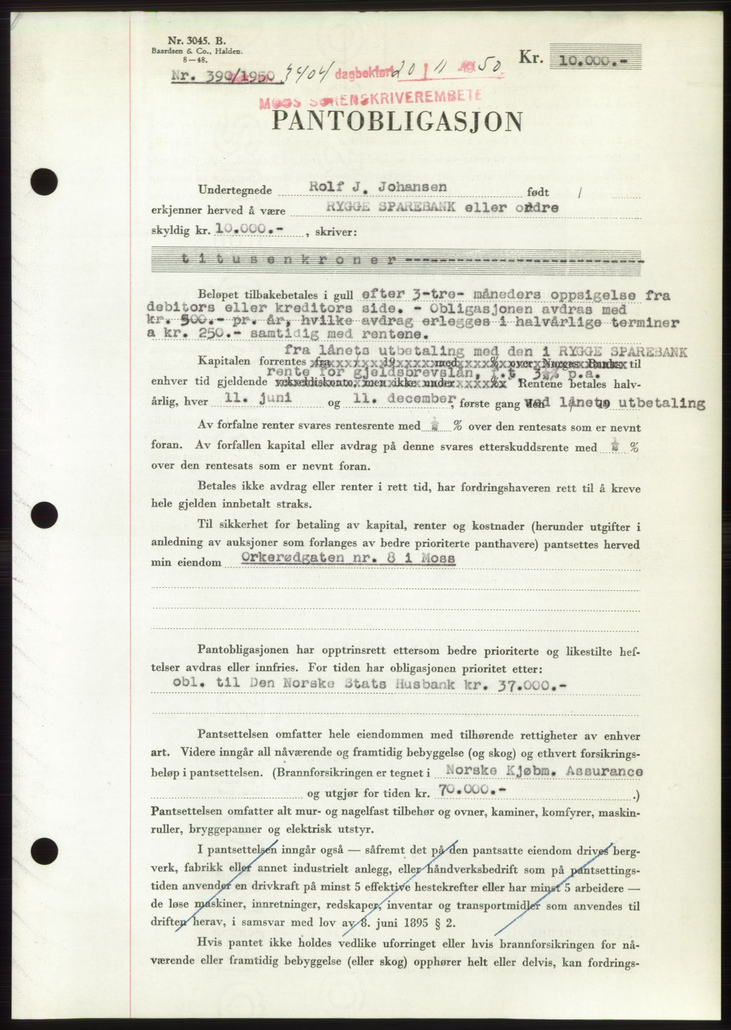Moss sorenskriveri, SAO/A-10168: Pantebok nr. B25, 1950-1950, Dagboknr: 3404/1950