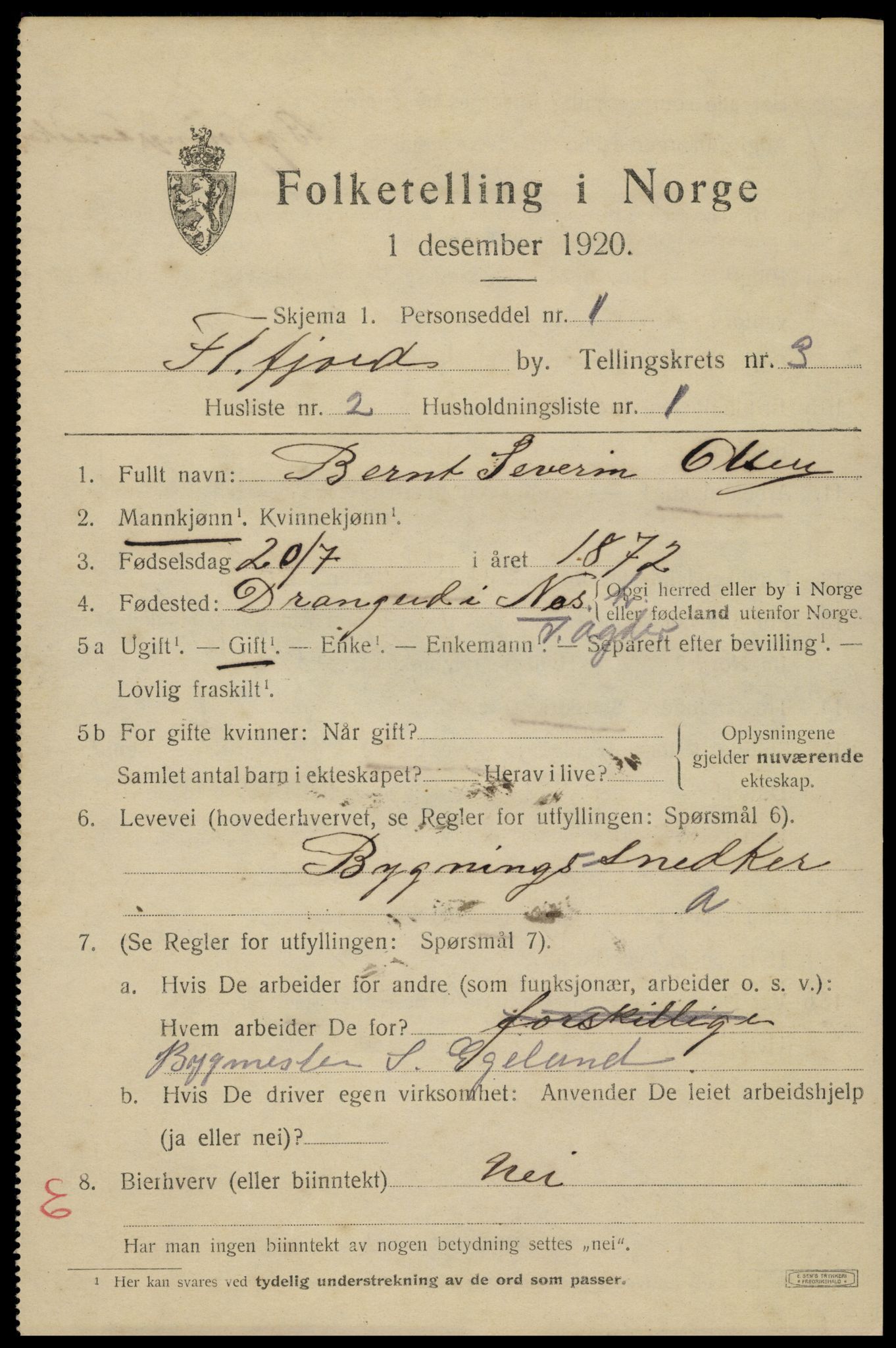 SAK, Folketelling 1920 for 1004 Flekkefjord kjøpstad, 1920, s. 3424