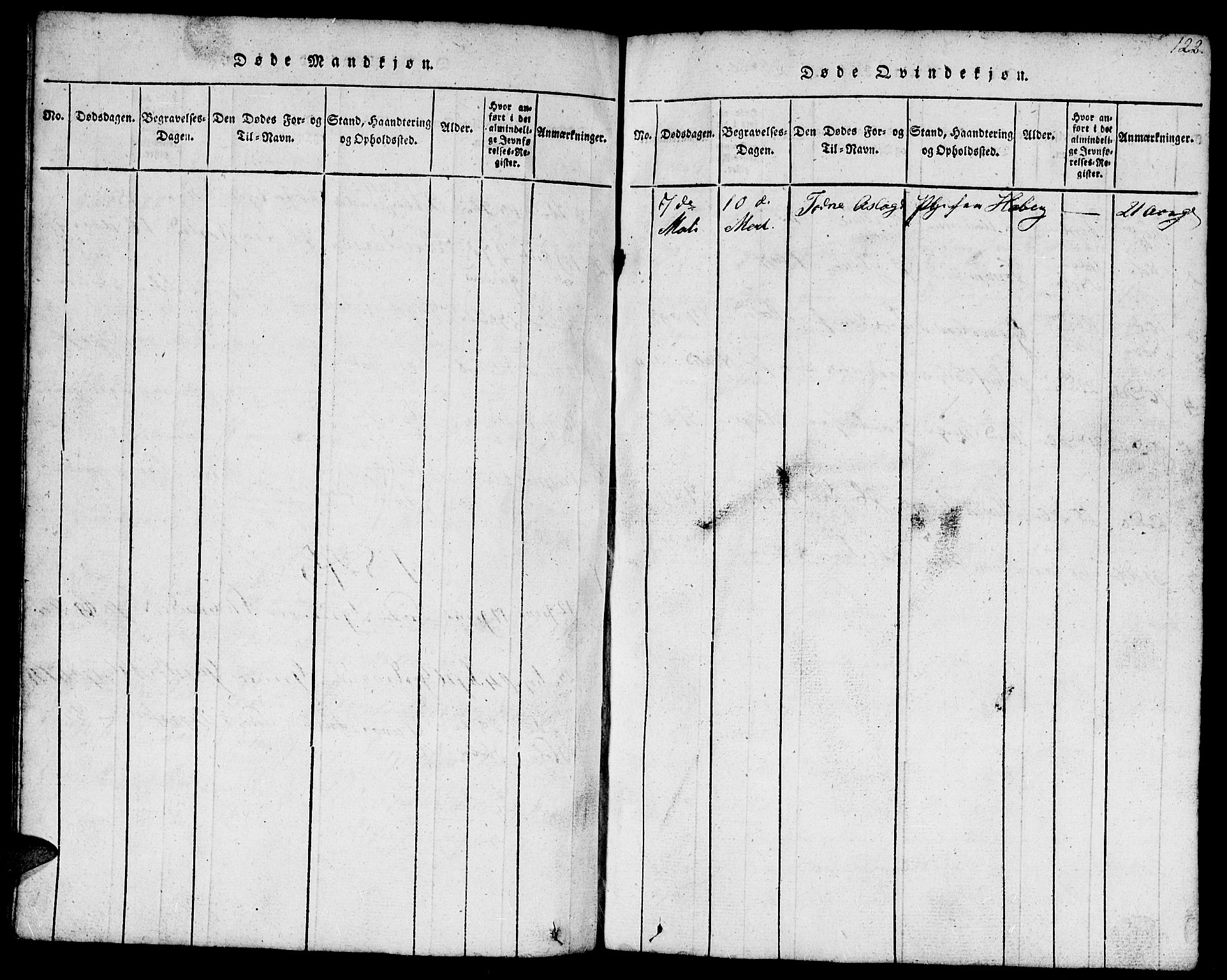 Hægebostad sokneprestkontor, AV/SAK-1111-0024/F/Fb/Fbb/L0001: Klokkerbok nr. B 1, 1816-1850, s. 122