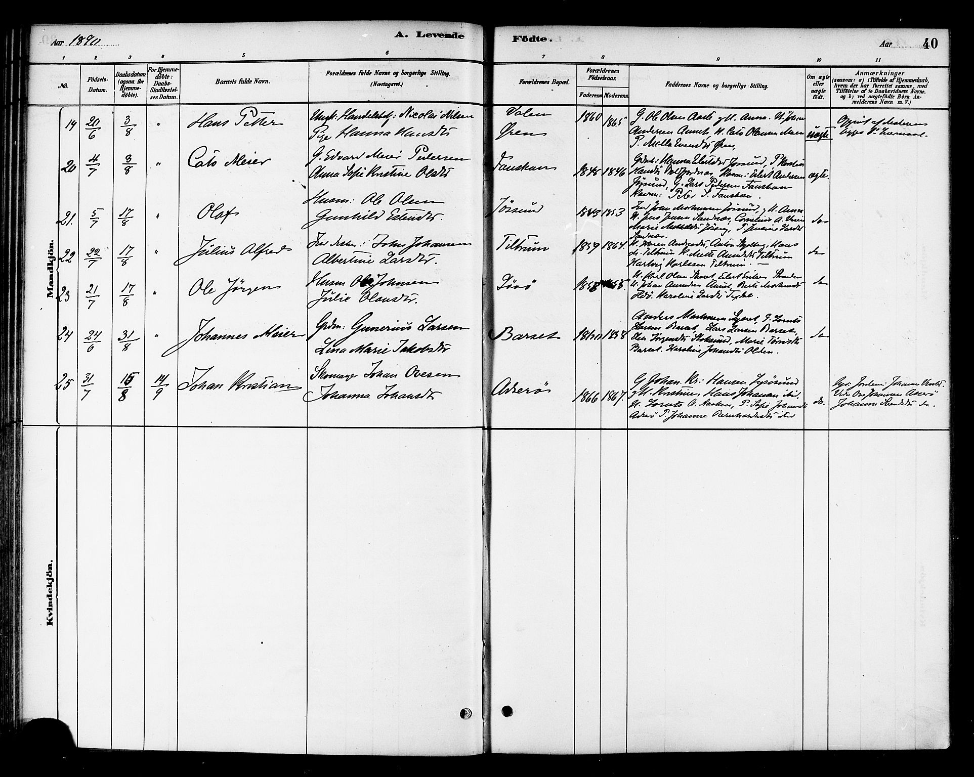 Ministerialprotokoller, klokkerbøker og fødselsregistre - Sør-Trøndelag, AV/SAT-A-1456/654/L0663: Ministerialbok nr. 654A01, 1880-1894, s. 40