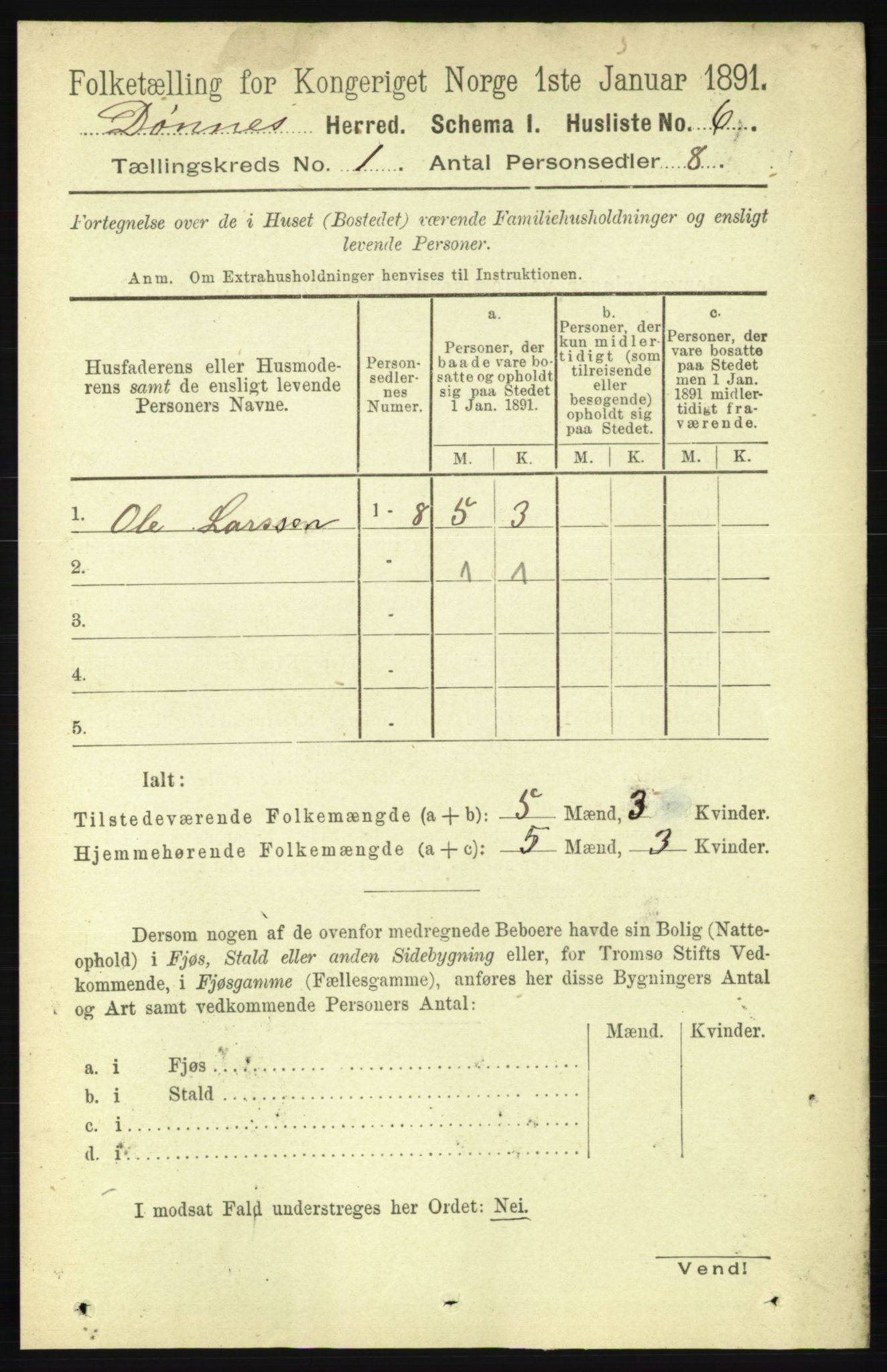 RA, Folketelling 1891 for 1827 Dønnes herred, 1891, s. 19