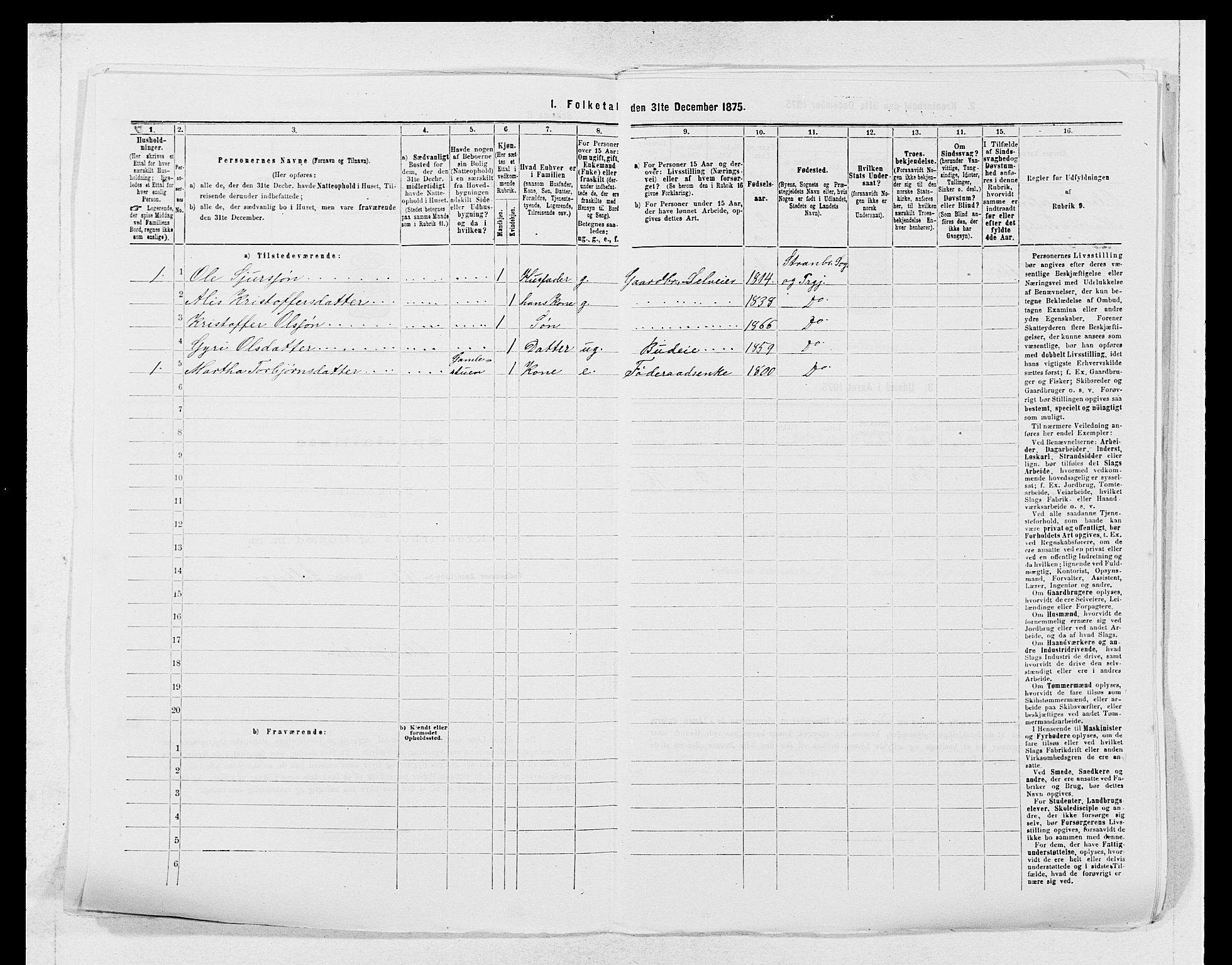 SAB, Folketelling 1875 for 1226P Strandebarm prestegjeld, 1875, s. 306