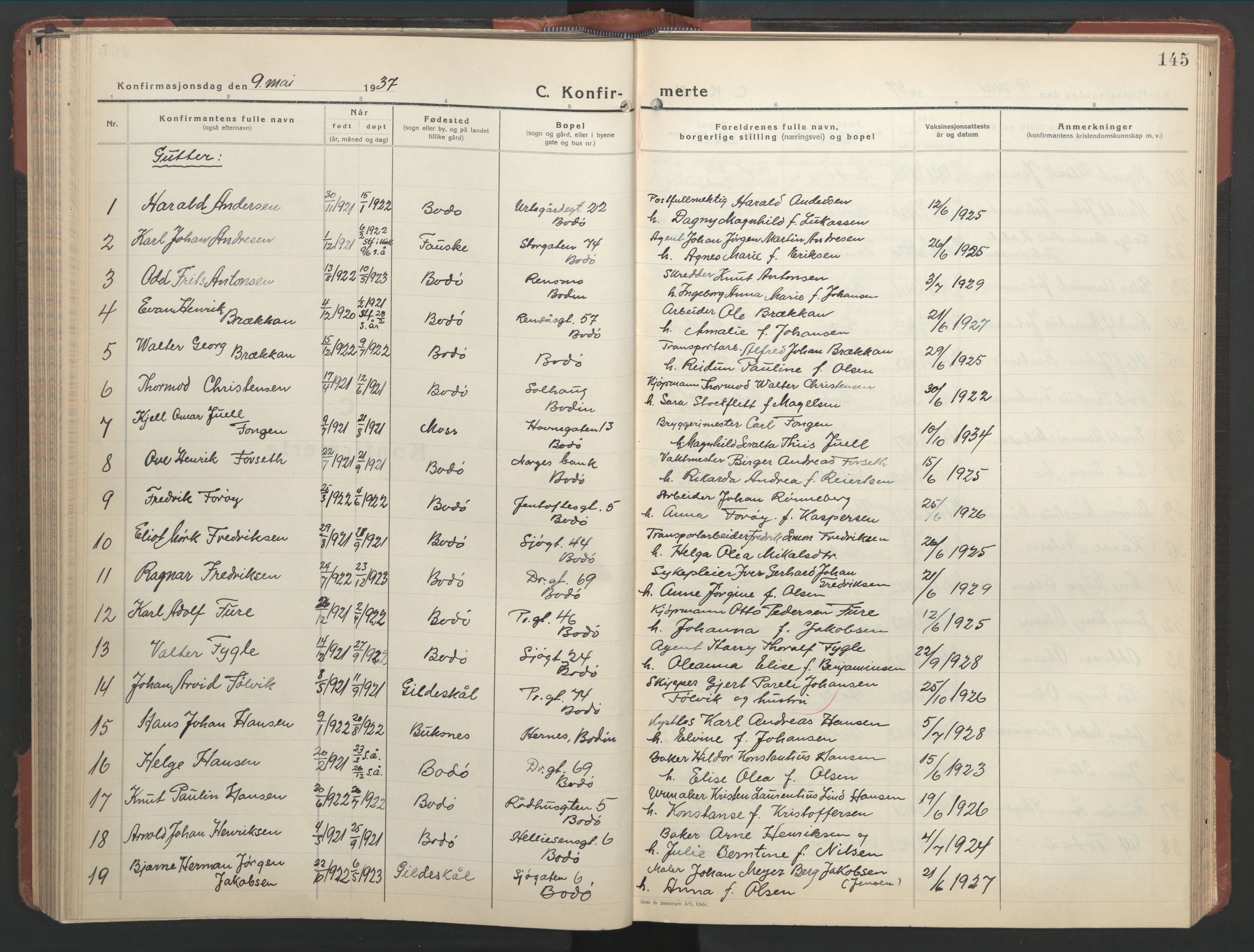 Ministerialprotokoller, klokkerbøker og fødselsregistre - Nordland, AV/SAT-A-1459/801/L0039: Klokkerbok nr. 801C14, 1937-1951, s. 145