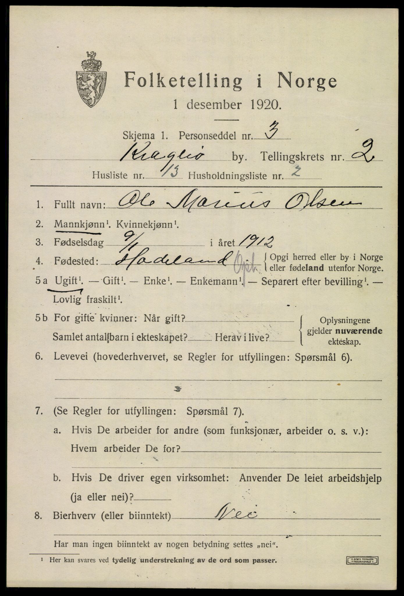 SAKO, Folketelling 1920 for 0801 Kragerø kjøpstad, 1920, s. 5469