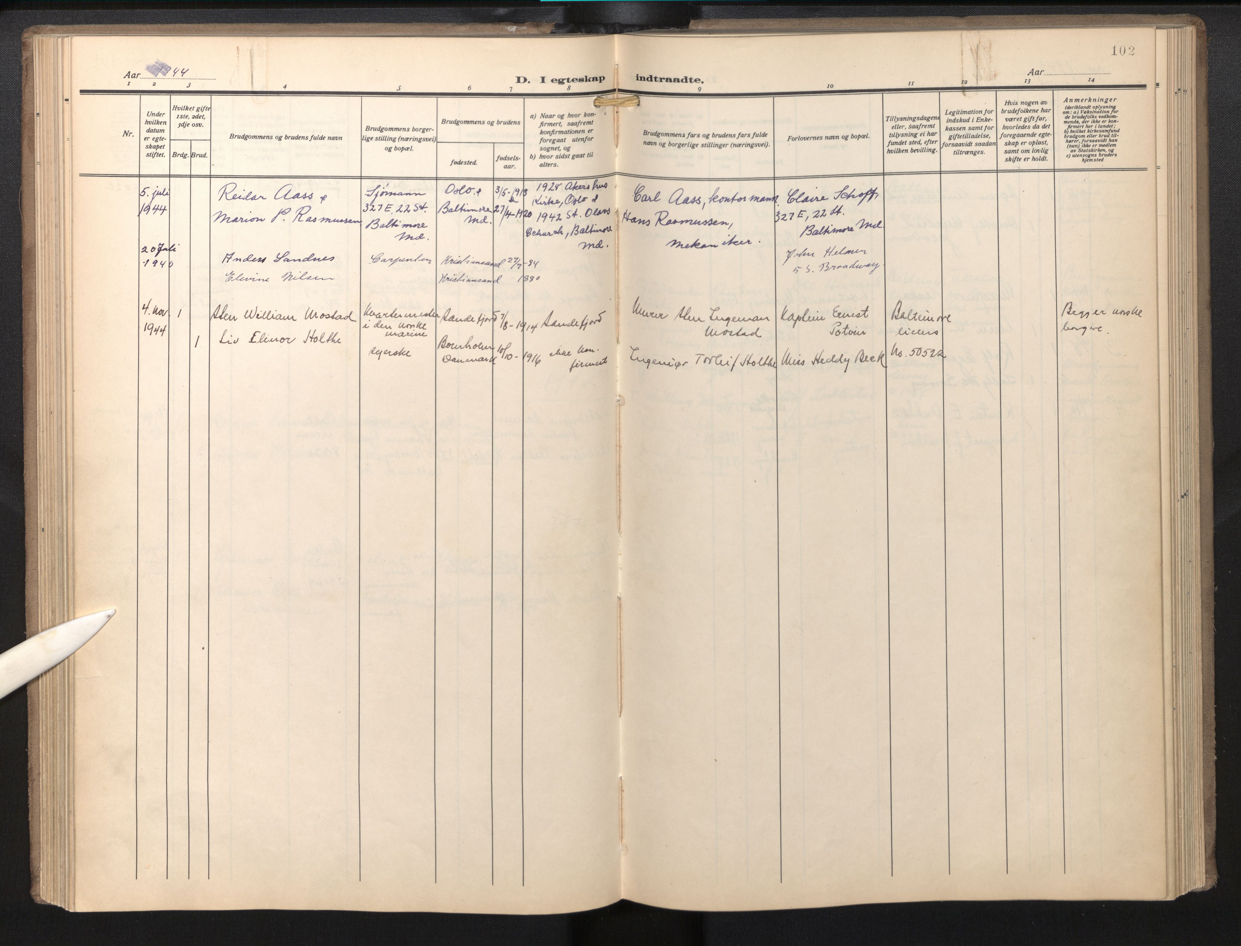 Den norske sjømannsmisjon i utlandet / Baltimore, AV/SAB-SAB/PA-0169/H/Ha/L0001: Ministerialbok nr. A 1, 1927-1975, s. 101b-102a