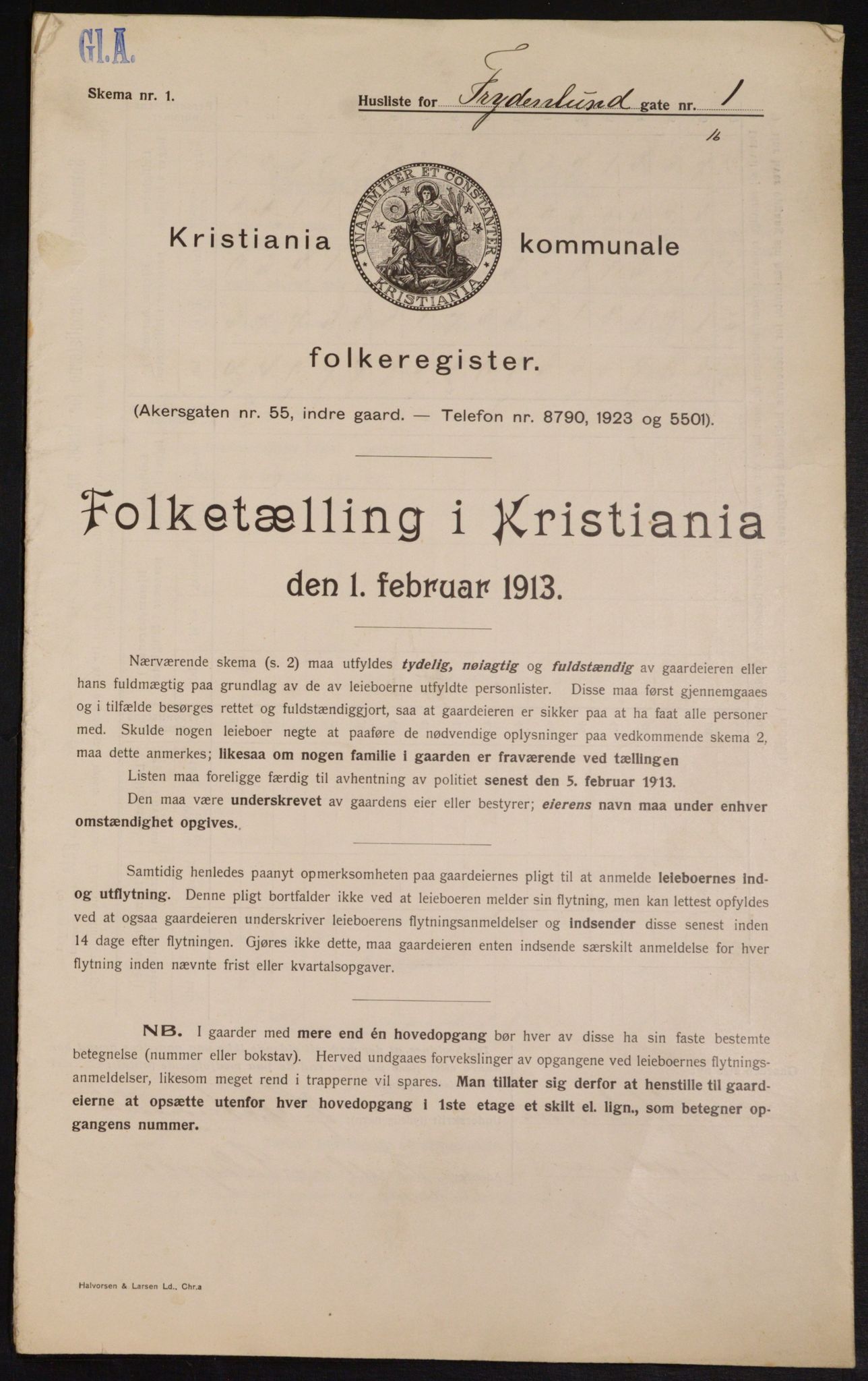 OBA, Kommunal folketelling 1.2.1913 for Kristiania, 1913, s. 28085