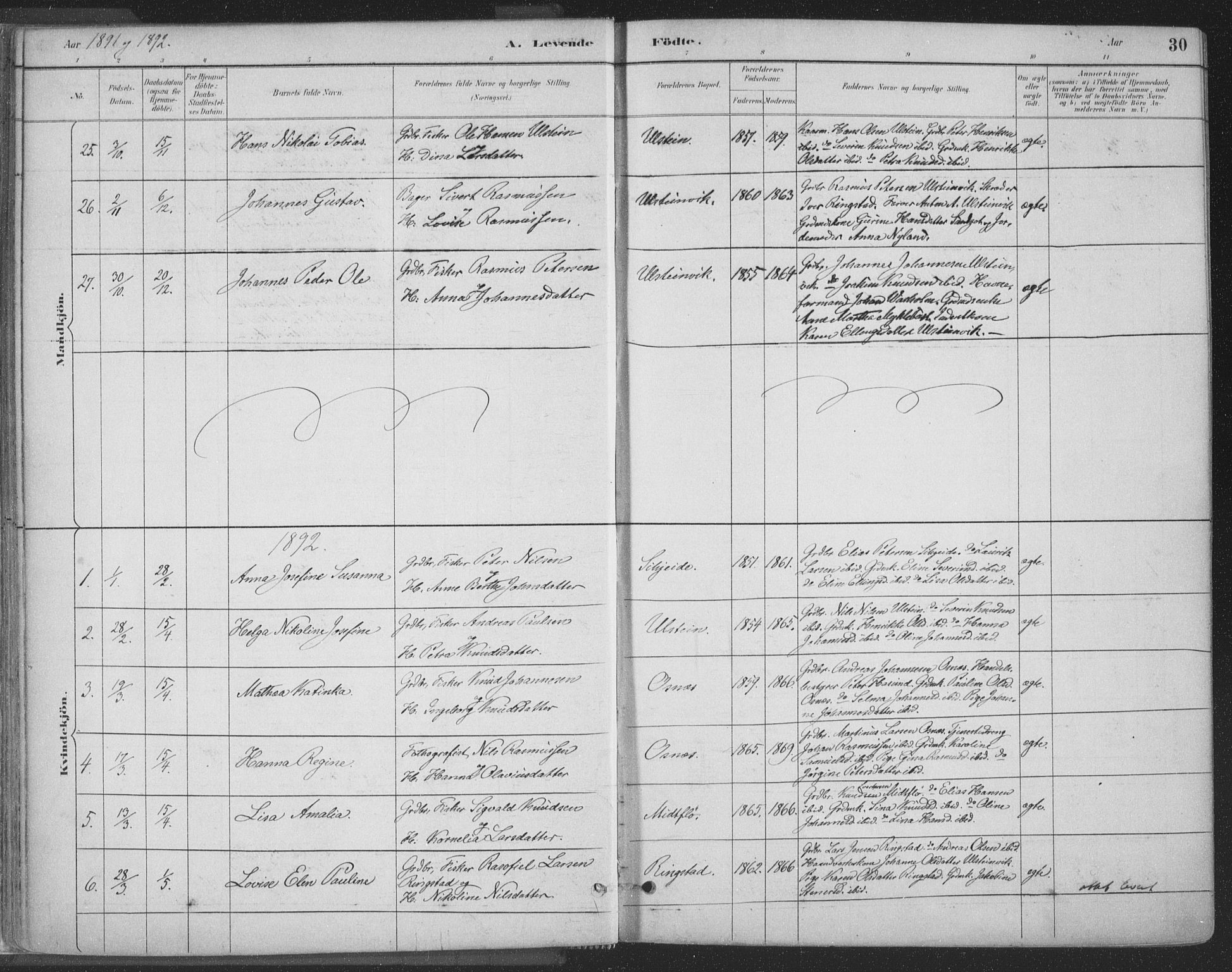 Ministerialprotokoller, klokkerbøker og fødselsregistre - Møre og Romsdal, SAT/A-1454/509/L0106: Ministerialbok nr. 509A04, 1883-1922, s. 30