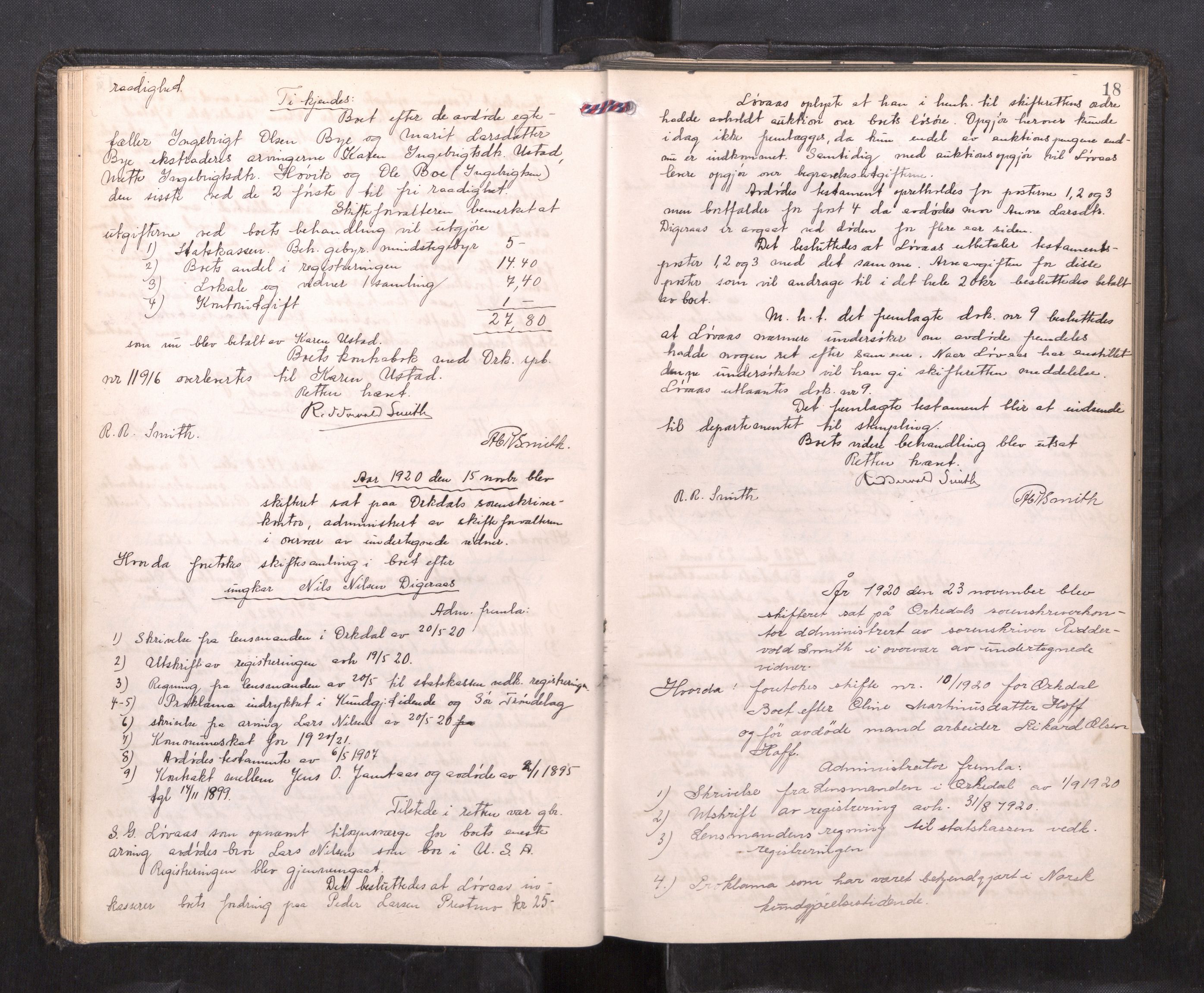 Orkdal sorenskriveri, AV/SAT-A-4169/1/3/3B/L0015: Skiftebehandlingsprotokoll, 1919-1927, s. 17b-18a