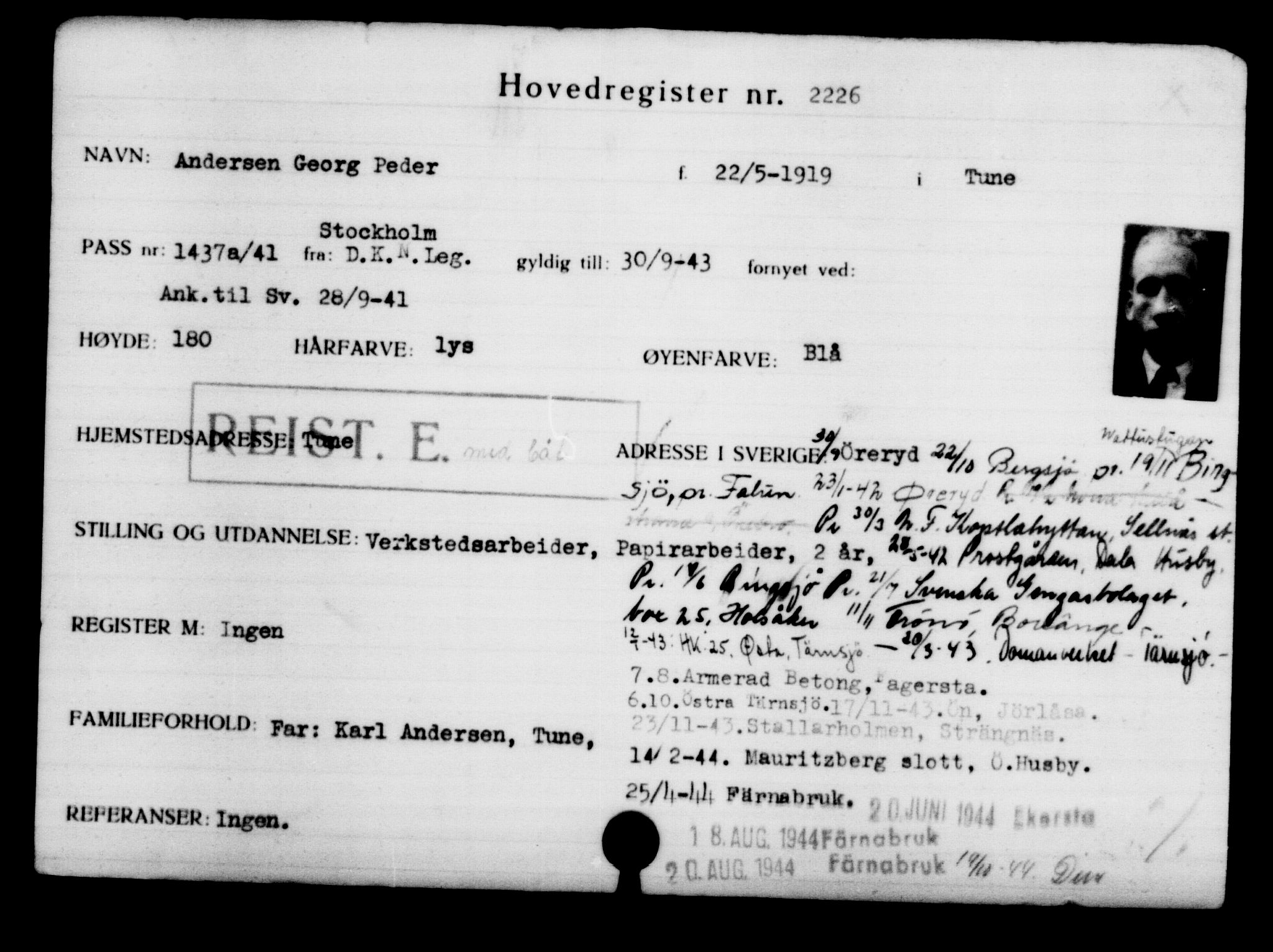 Utenriksstasjonene, Legasjonen i Stockholm, Flyktningkontoret, AV/RA-S-6753/V/Va/L0003: Kjesäterkartoteket, flyktninger med registreringsnr. 2001-3495, 1940-1945, s. 316