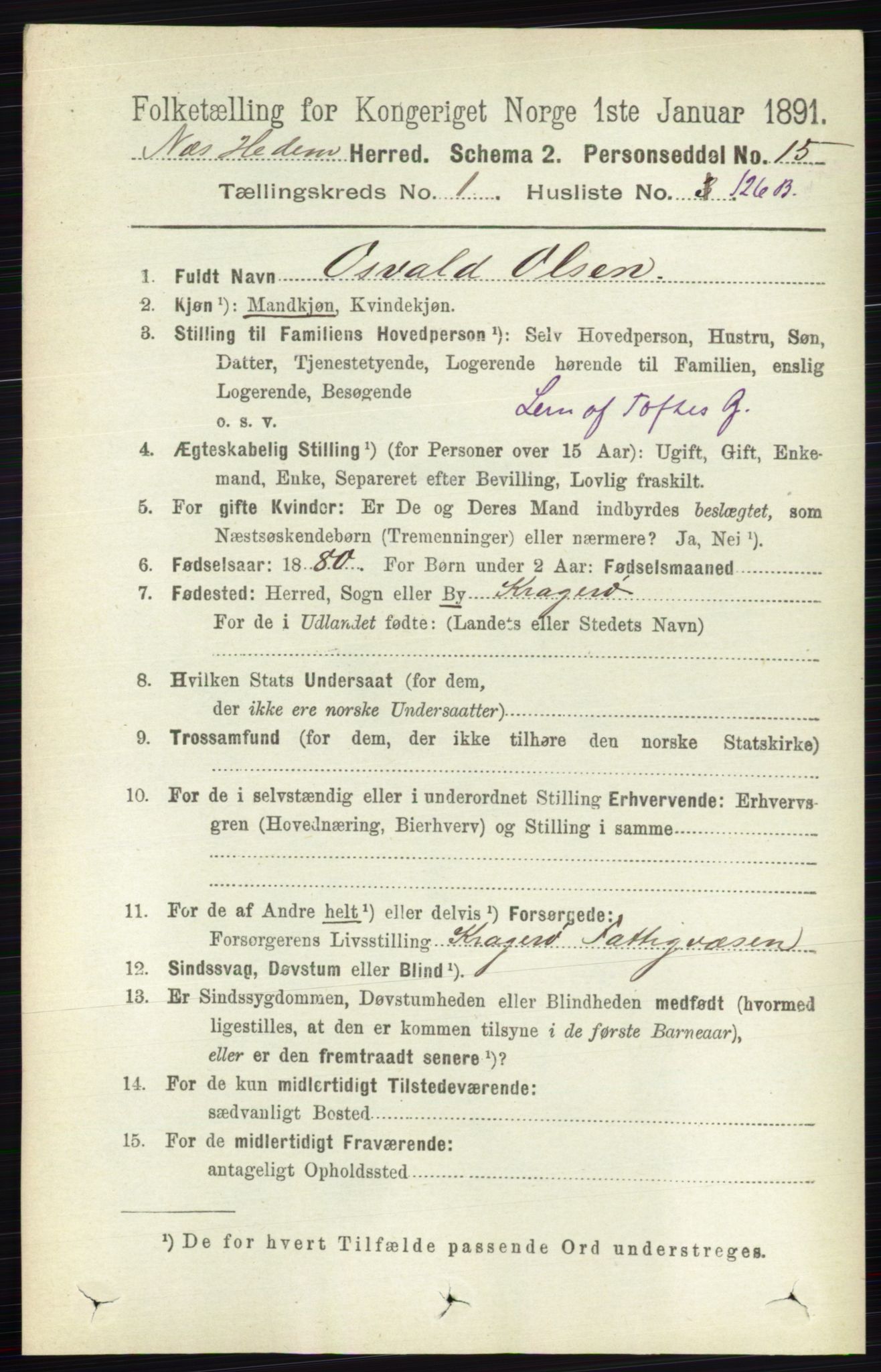 RA, Folketelling 1891 for 0411 Nes herred, 1891, s. 922