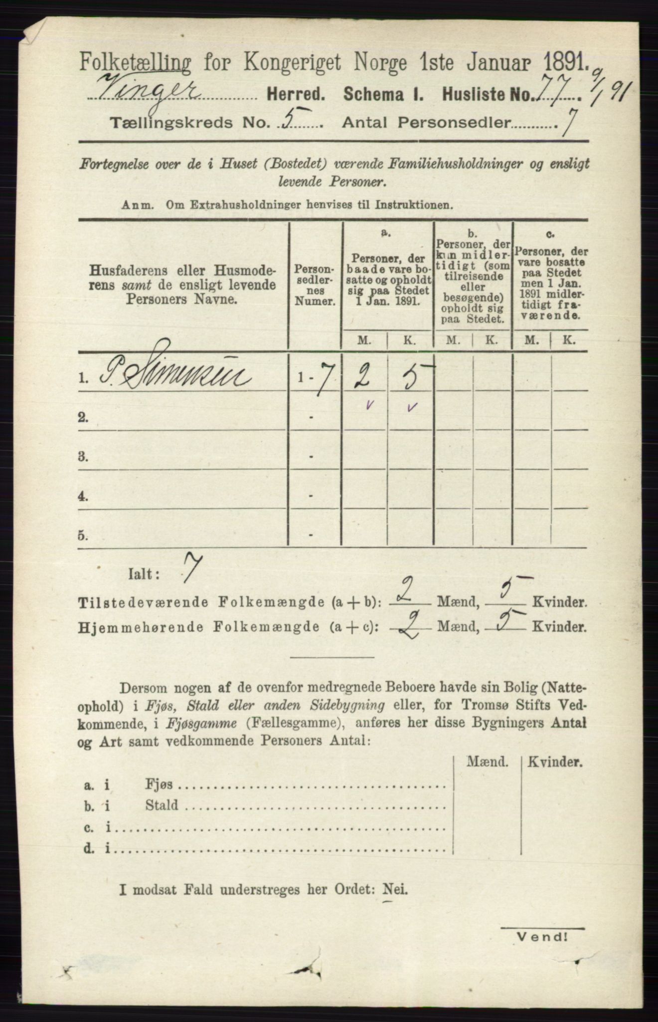 RA, Folketelling 1891 for 0421 Vinger herred, 1891, s. 2044