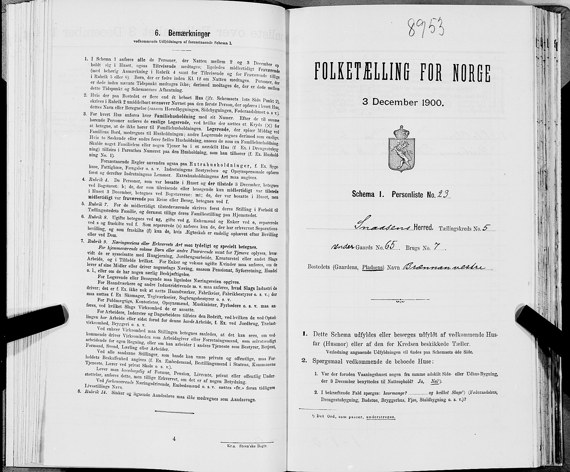 SAT, Folketelling 1900 for 1736 Snåsa herred, 1900, s. 1193