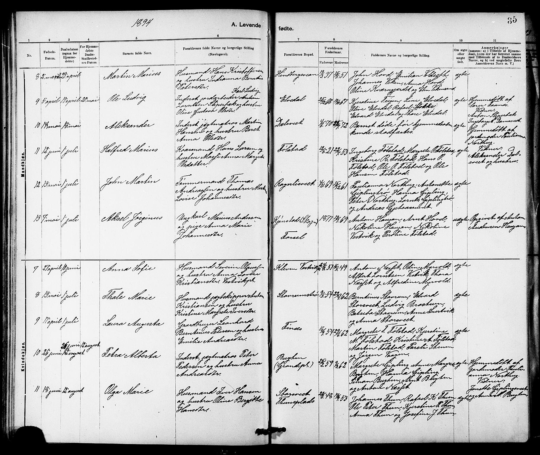 Ministerialprotokoller, klokkerbøker og fødselsregistre - Nord-Trøndelag, SAT/A-1458/744/L0423: Klokkerbok nr. 744C02, 1886-1905, s. 35
