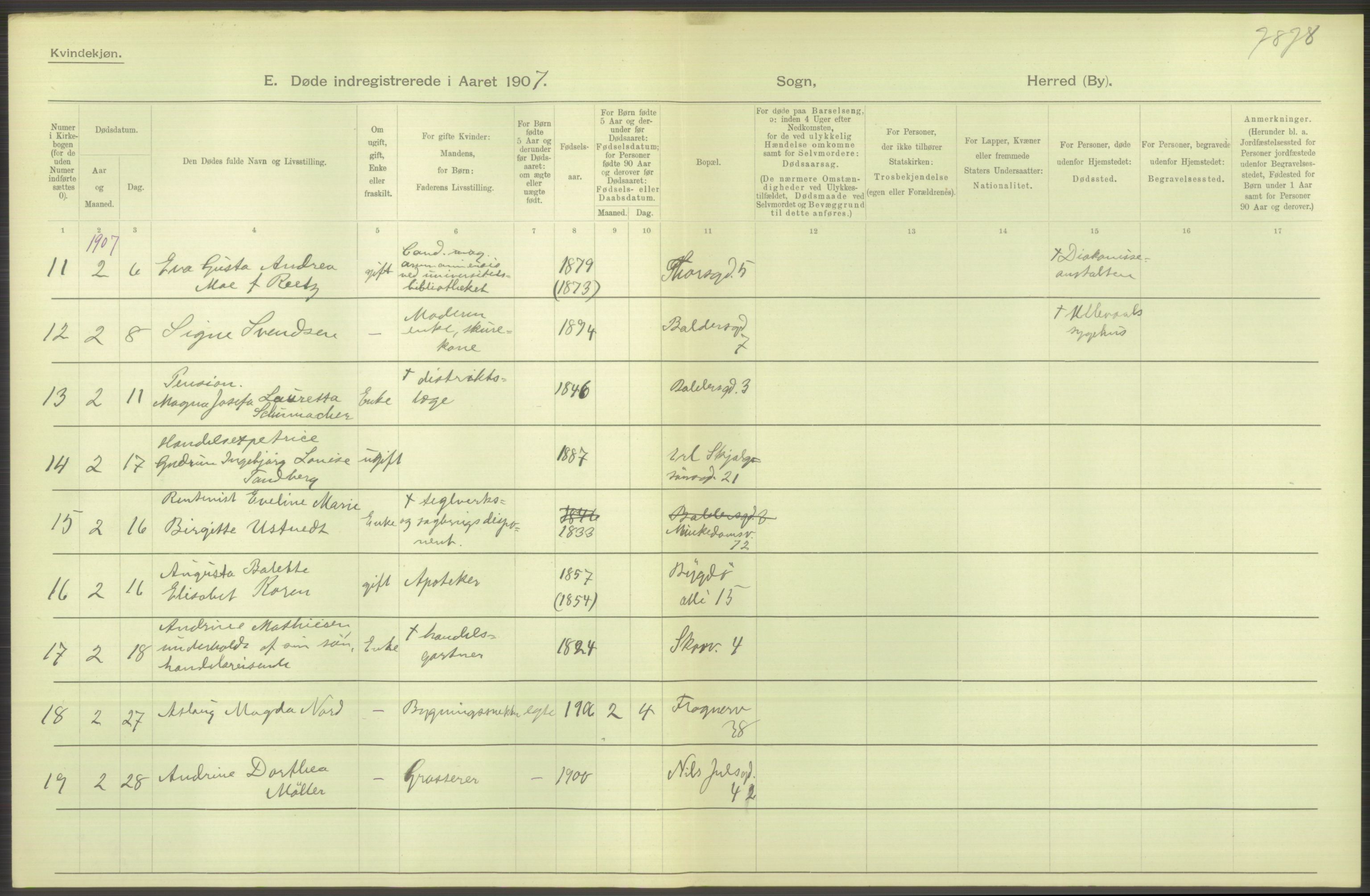 Statistisk sentralbyrå, Sosiodemografiske emner, Befolkning, AV/RA-S-2228/D/Df/Dfa/Dfae/L0009: Kristiania: Døde, 1907, s. 314