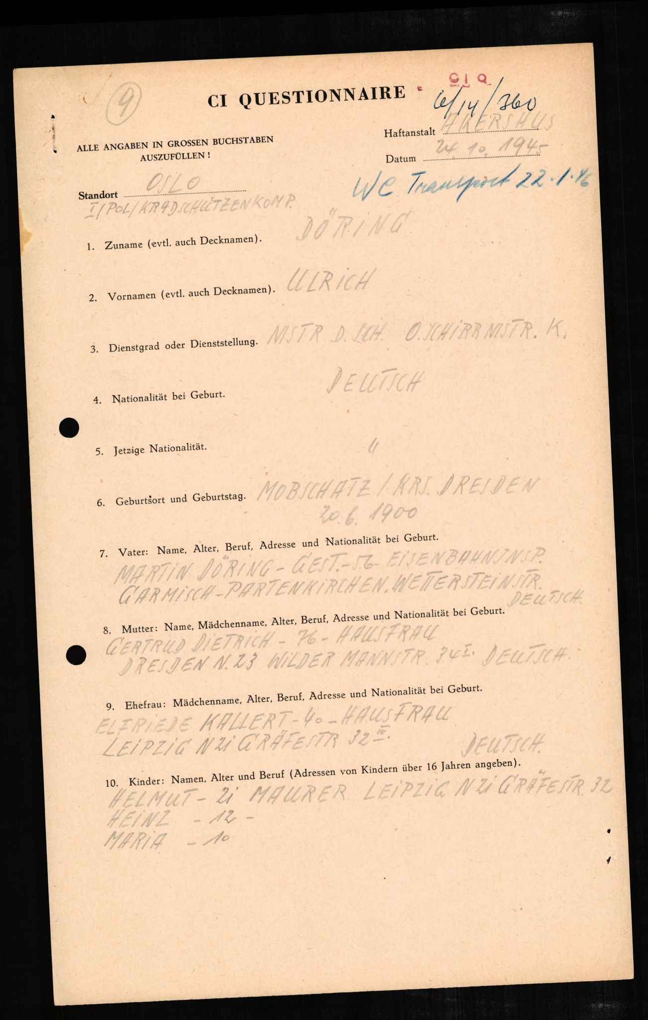 Forsvaret, Forsvarets overkommando II, AV/RA-RAFA-3915/D/Db/L0006: CI Questionaires. Tyske okkupasjonsstyrker i Norge. Tyskere., 1945-1946, s. 389