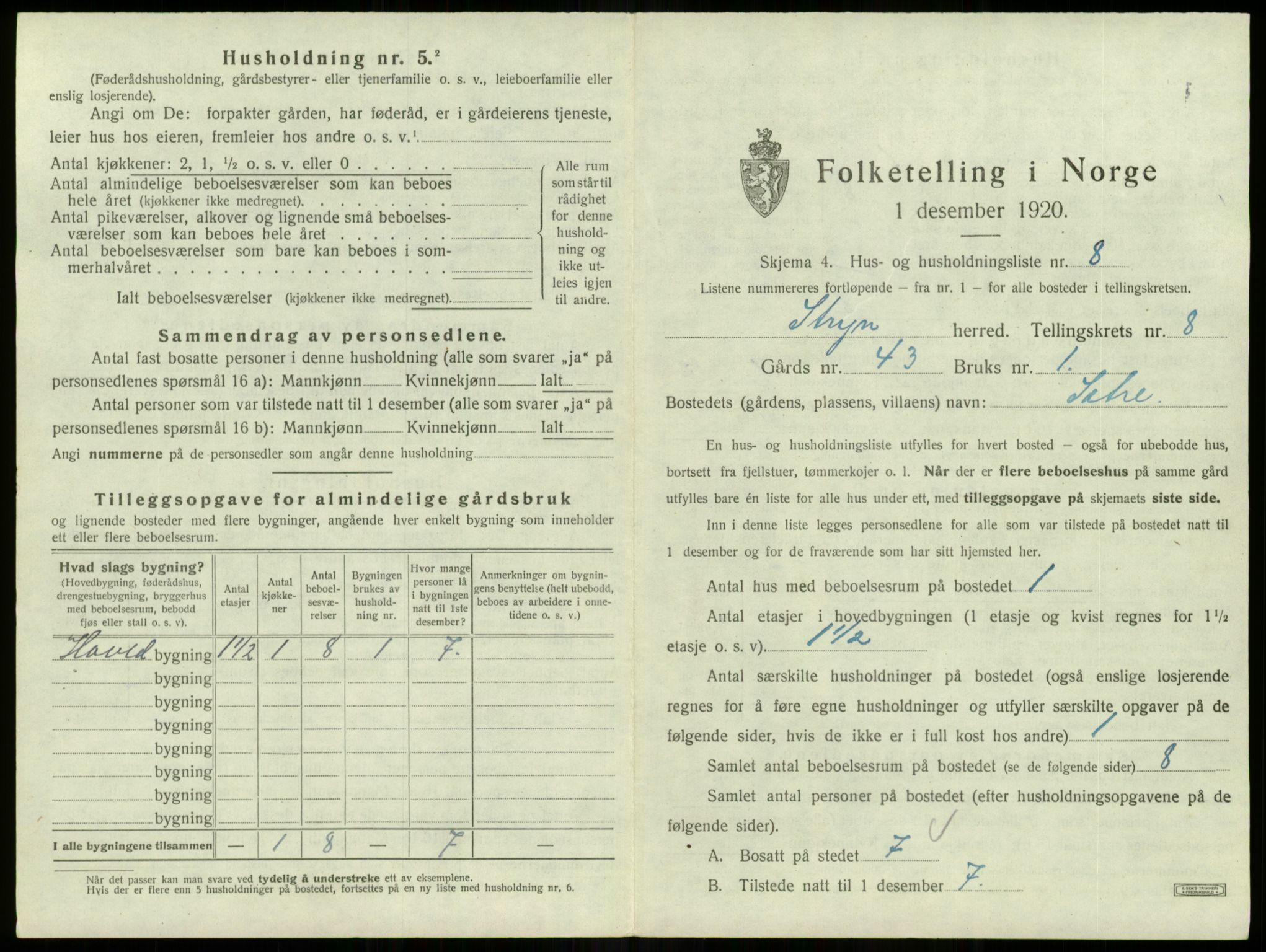 SAB, Folketelling 1920 for 1448 Stryn herred, 1920, s. 482