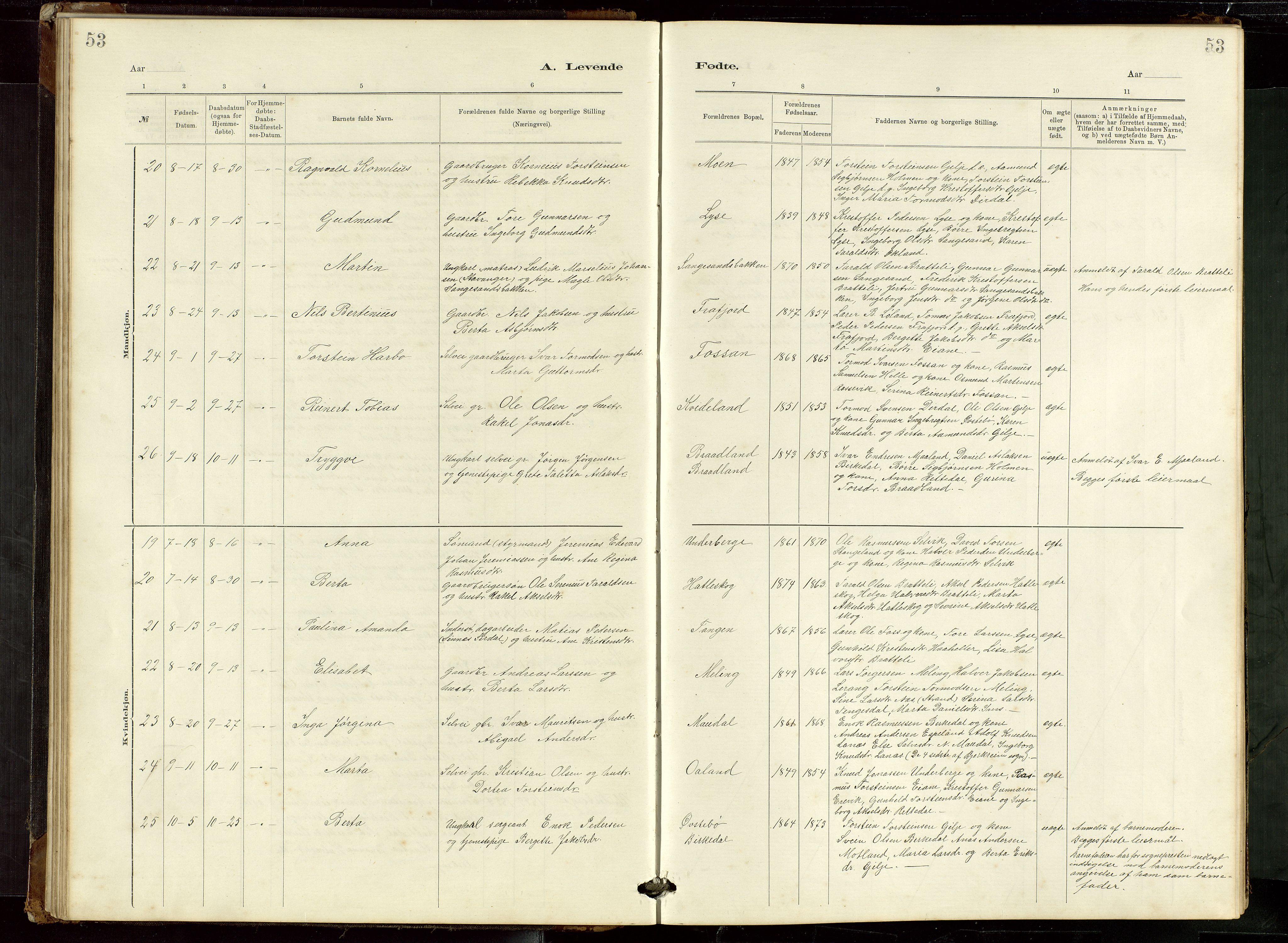 Høgsfjord sokneprestkontor, AV/SAST-A-101624/H/Ha/Hab/L0009: Klokkerbok nr. B 9, 1883-1920, s. 53