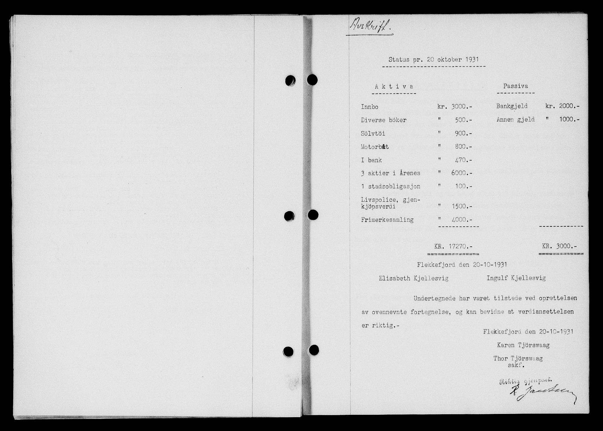 Flekkefjord sorenskriveri, AV/SAK-1221-0001/G/Gb/Gba/L0047: Pantebok nr. 45, 1931-1932, Tingl.dato: 03.11.1931